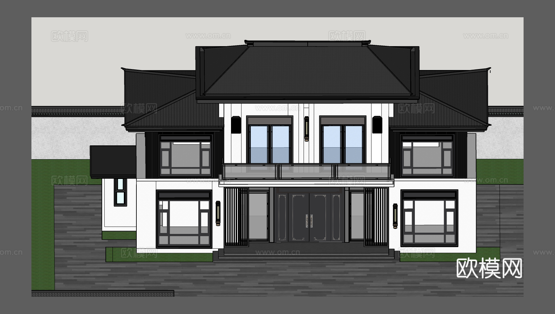 新中式独栋别墅农村自建房su模型