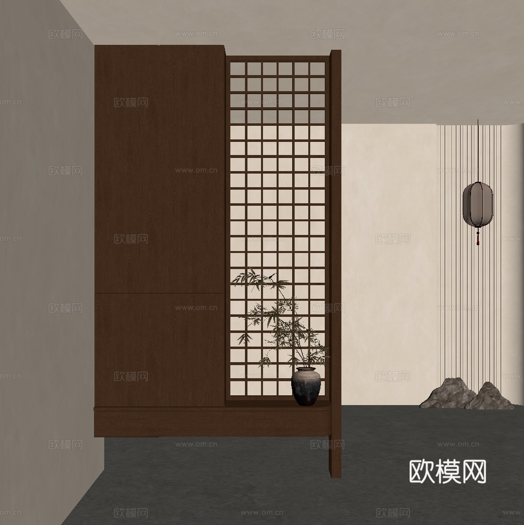 新中式玄关 玄关柜su模型