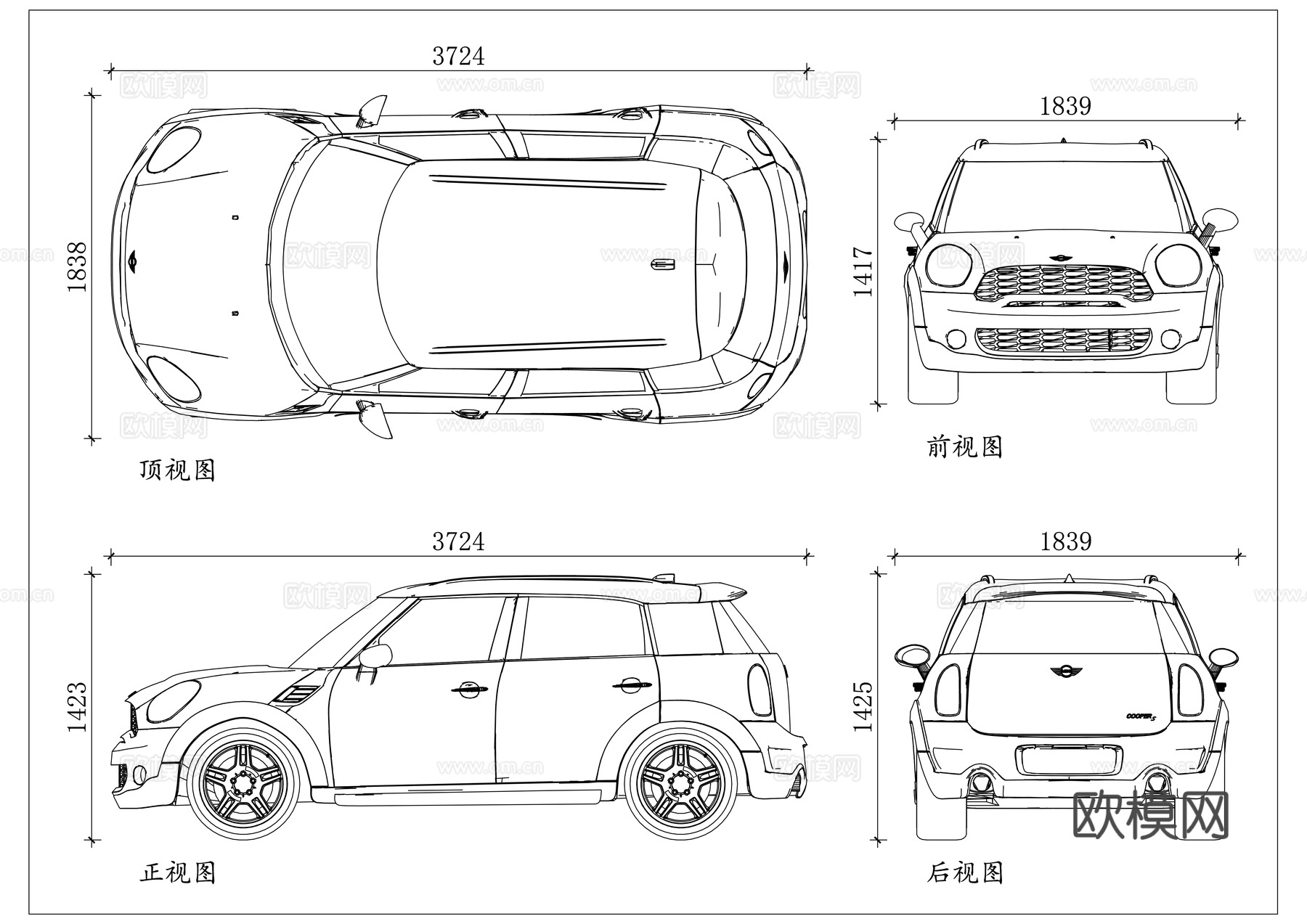 迷你乡下人 迷你乡巴佬 迷你乡村骑士 迷你库珀 SUVcad施工图