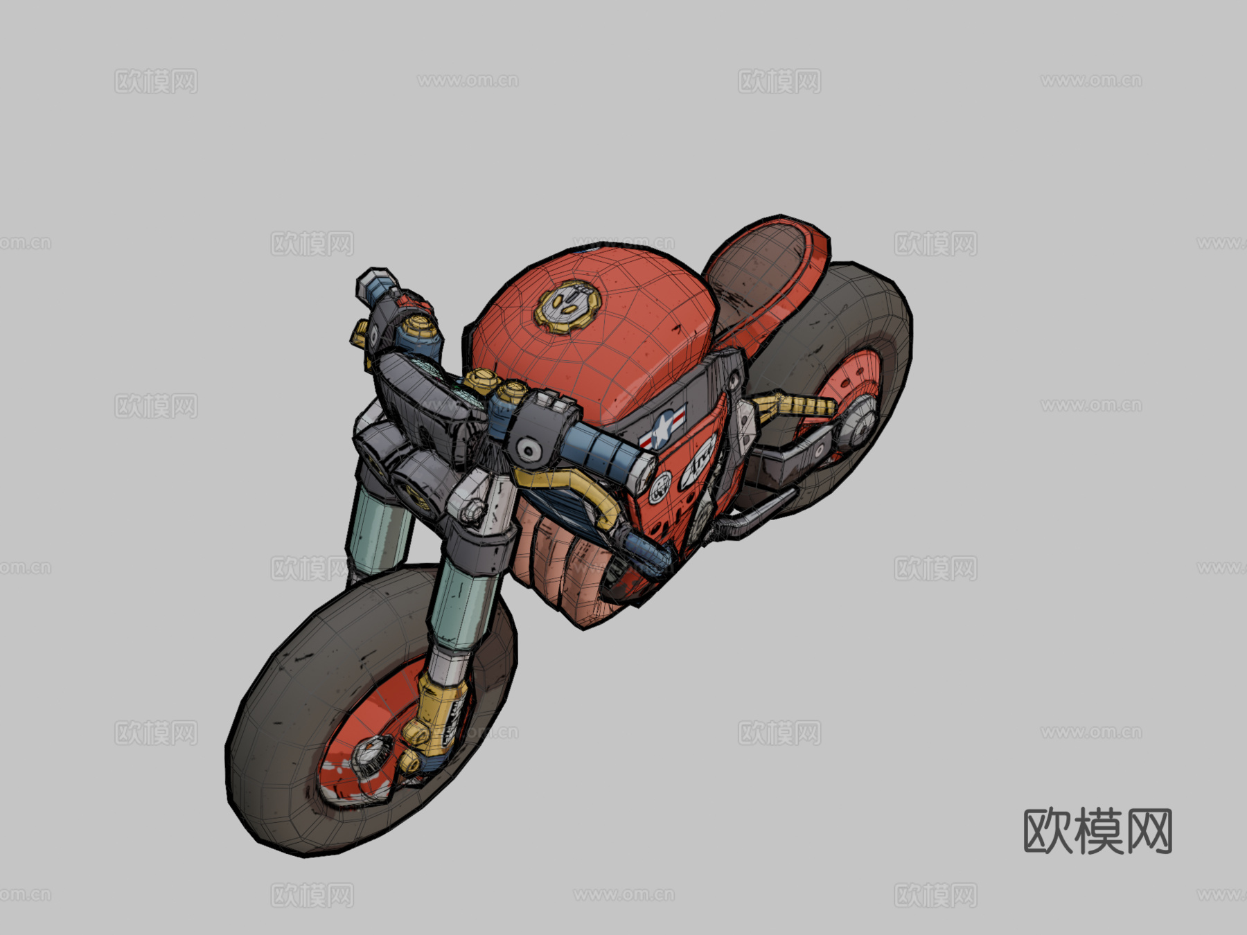 风格化手绘 街头霸王摩托车su模型
