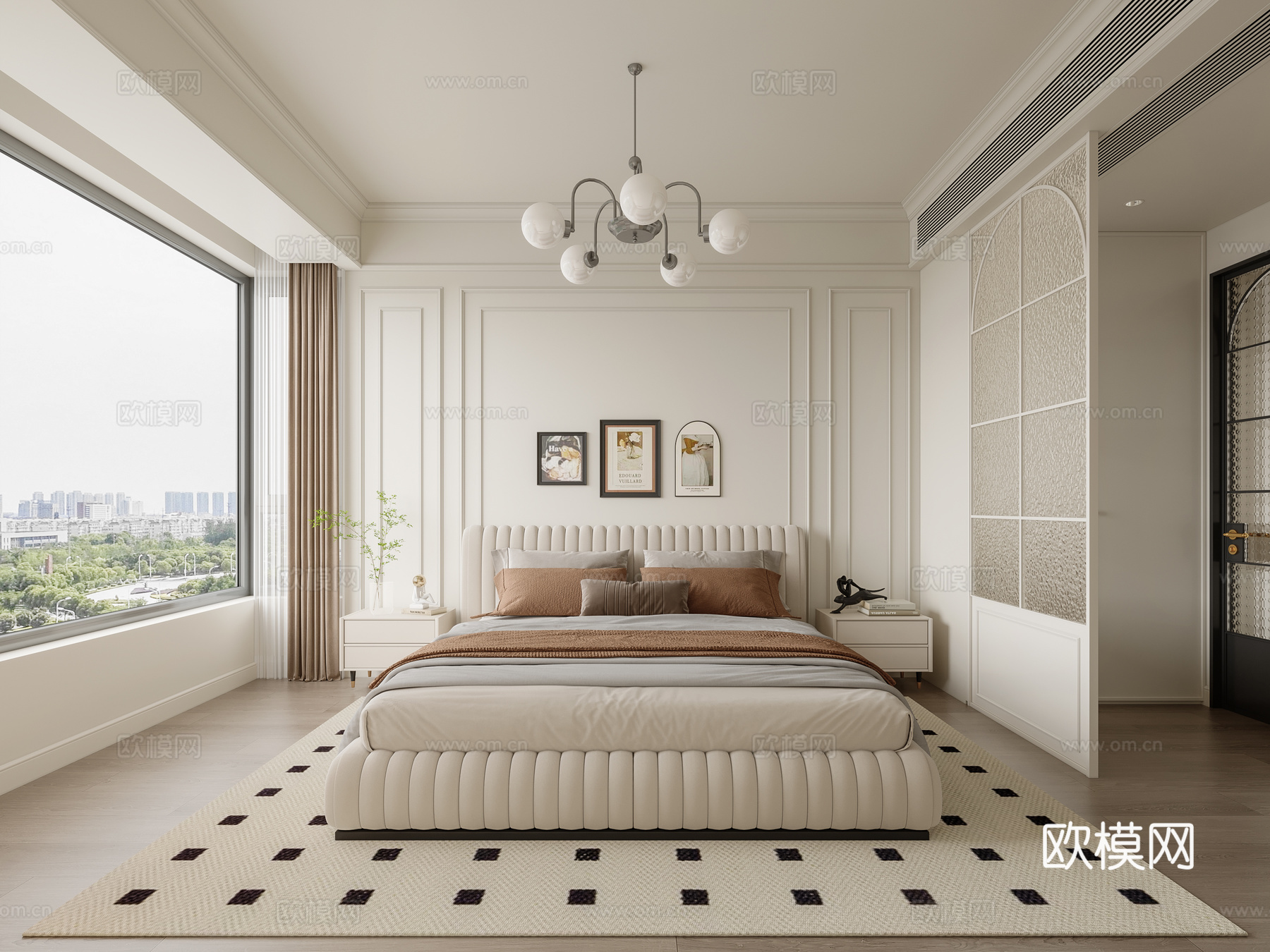 法式奶油风简约卧室3d模型