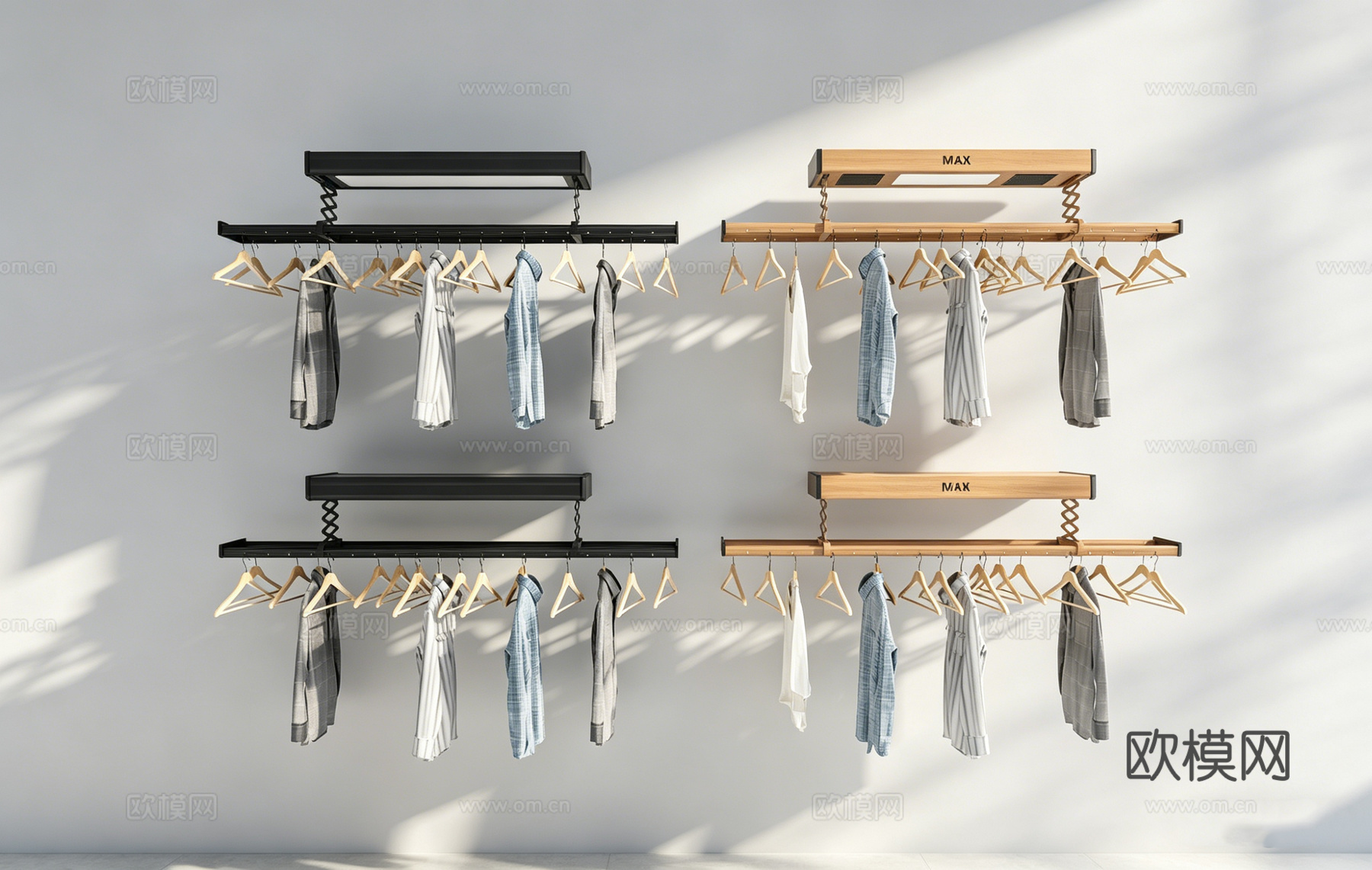 现代简约电动升降隐形晾衣架 智能阳台晾衣杆 智能家居 黑色浅su模型