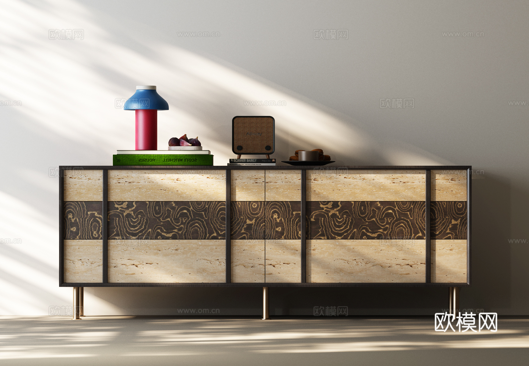 现代玄关柜 现代中古边柜 现代中古玄关柜 台灯 音响 现代中su模型