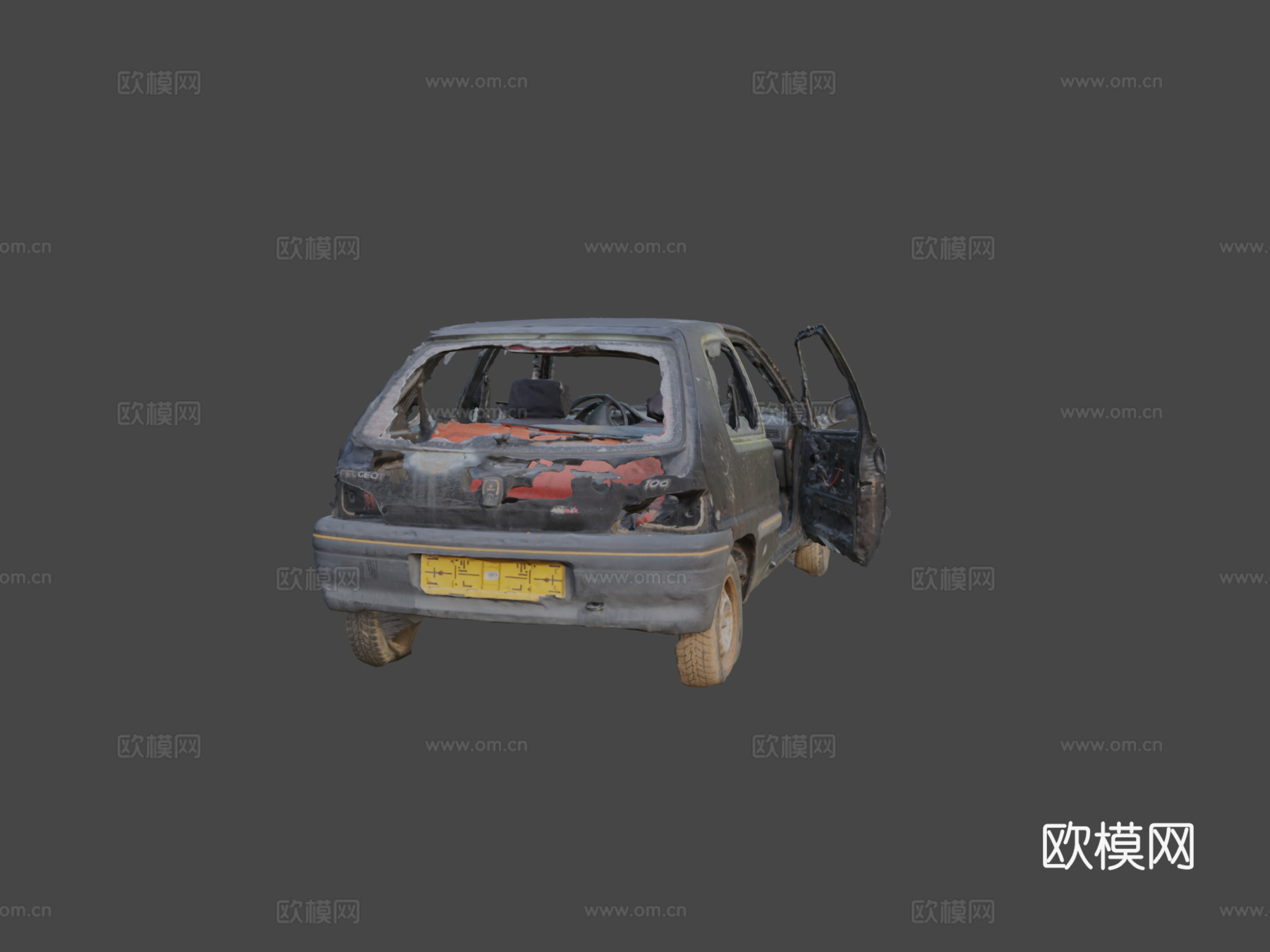 黑色汽车残骸su模型