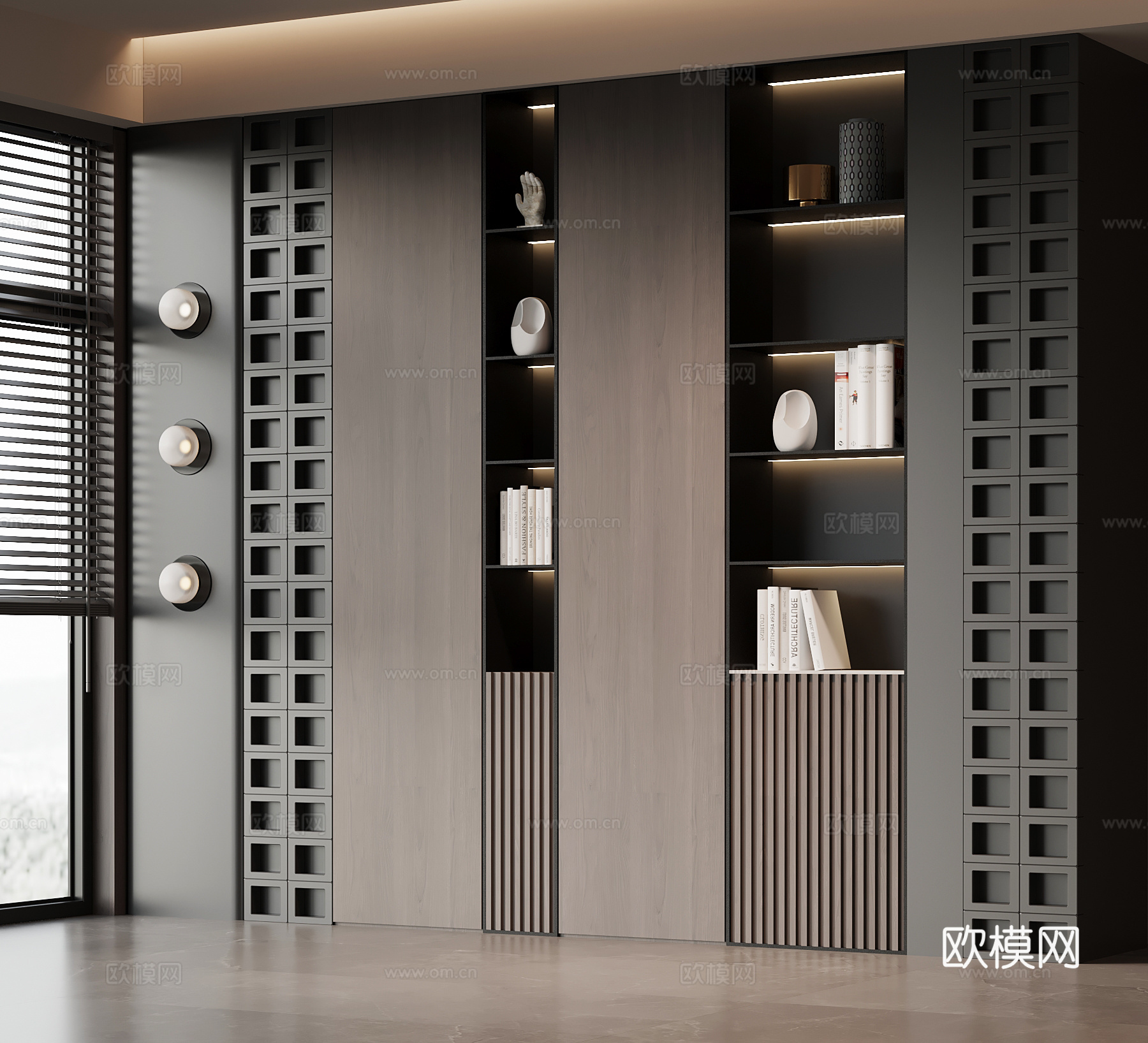 现代意式书柜 置物柜su模型