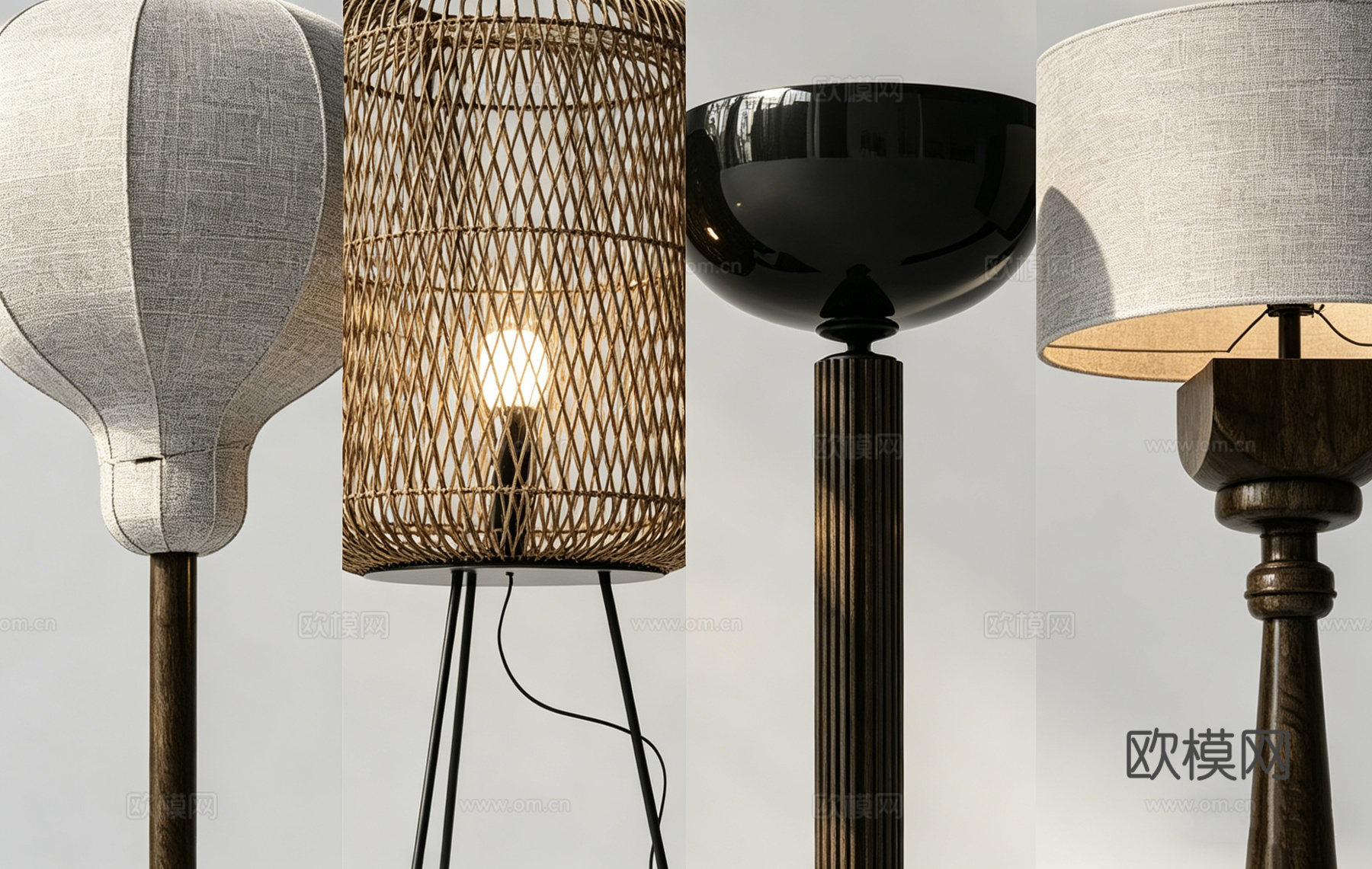现代简约设计师落地灯 多材质造型 编织布艺 几何灯罩 设计师su模型