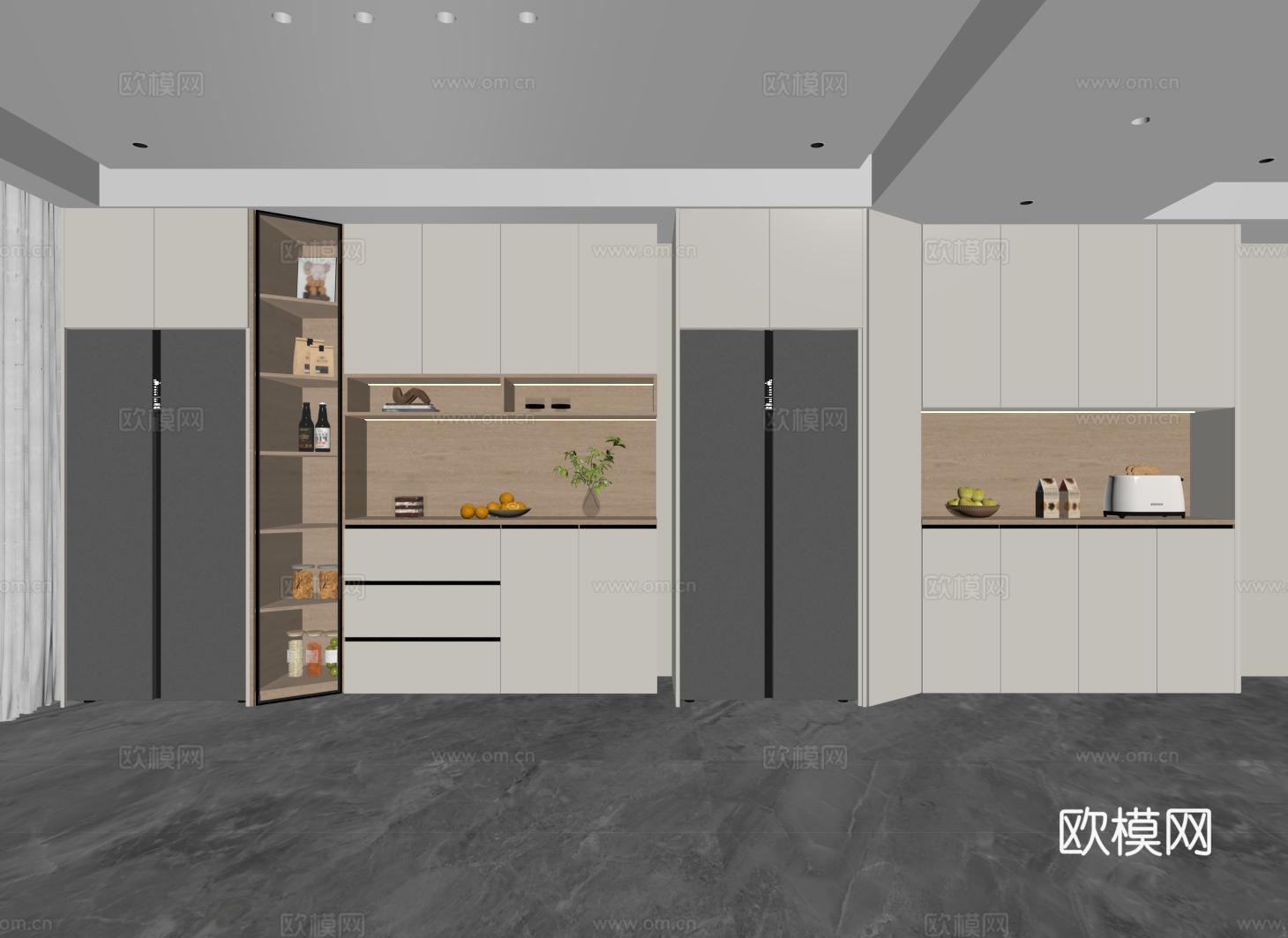 现代酒柜 冰箱酒柜 冰箱柜 开放格酒柜su模型
