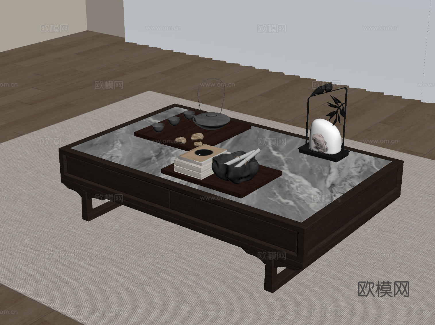 新中式茶几 方形茶几su模型