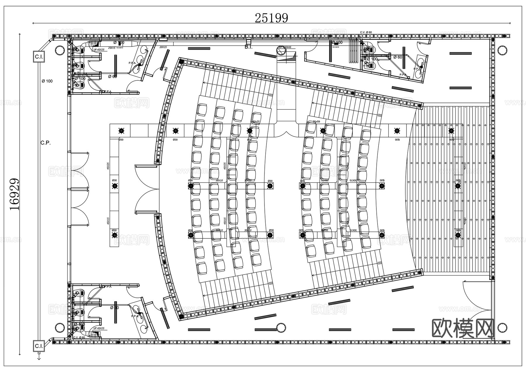 综合厅 多功能厅 活动大厅 会务大厅 多用大厅cad施工图