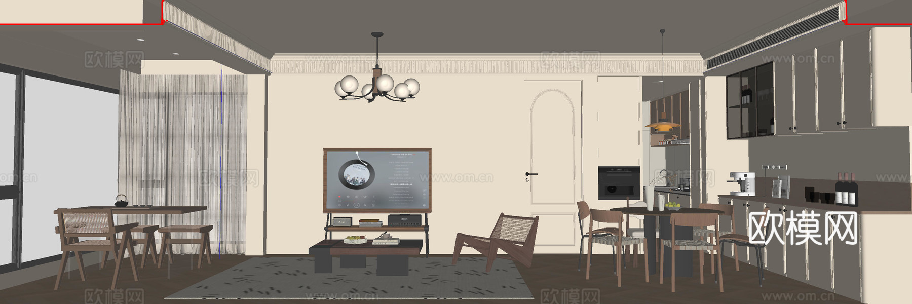 中古风客餐厅su模型