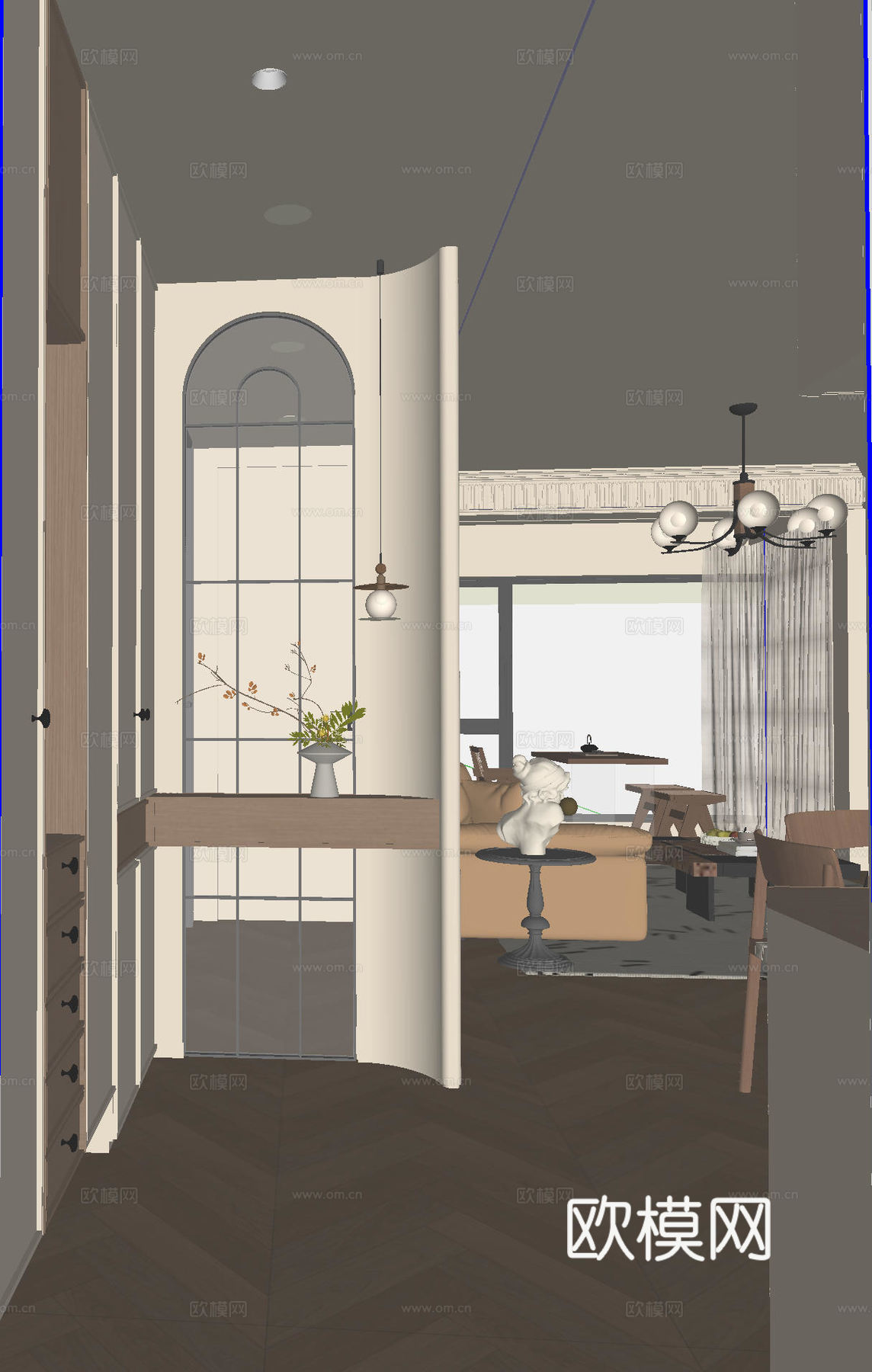 中古风玄关su模型