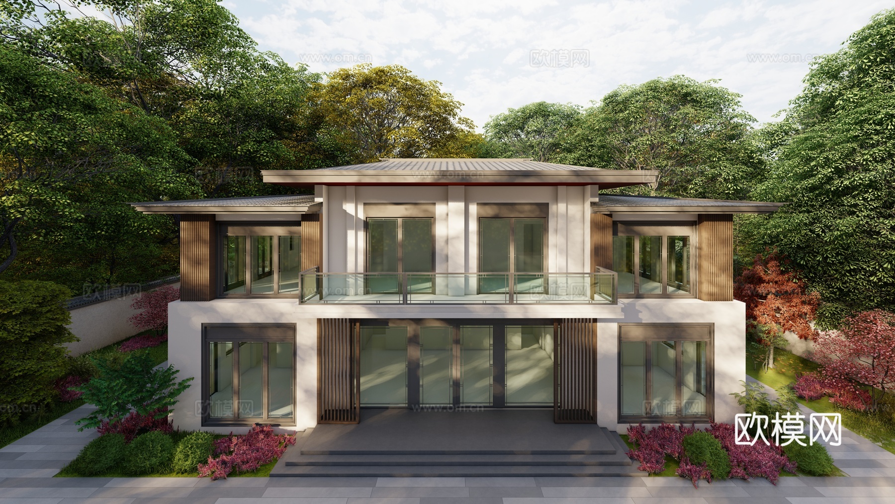 新中式独栋别墅农村自建房su模型