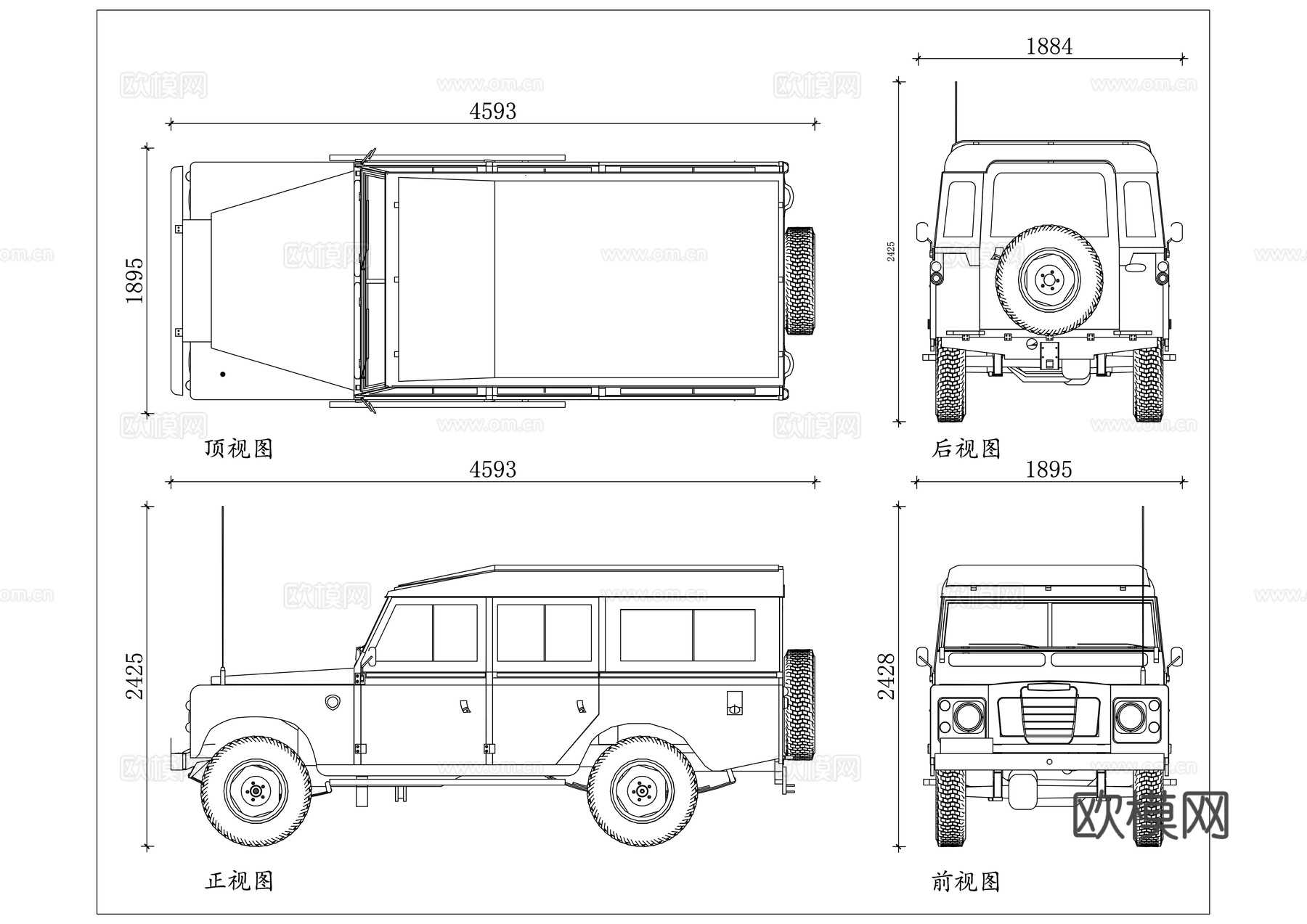经典路虎 老式路虎 复古路虎卫士 初代路虎 英伦复古路虎cad施工图