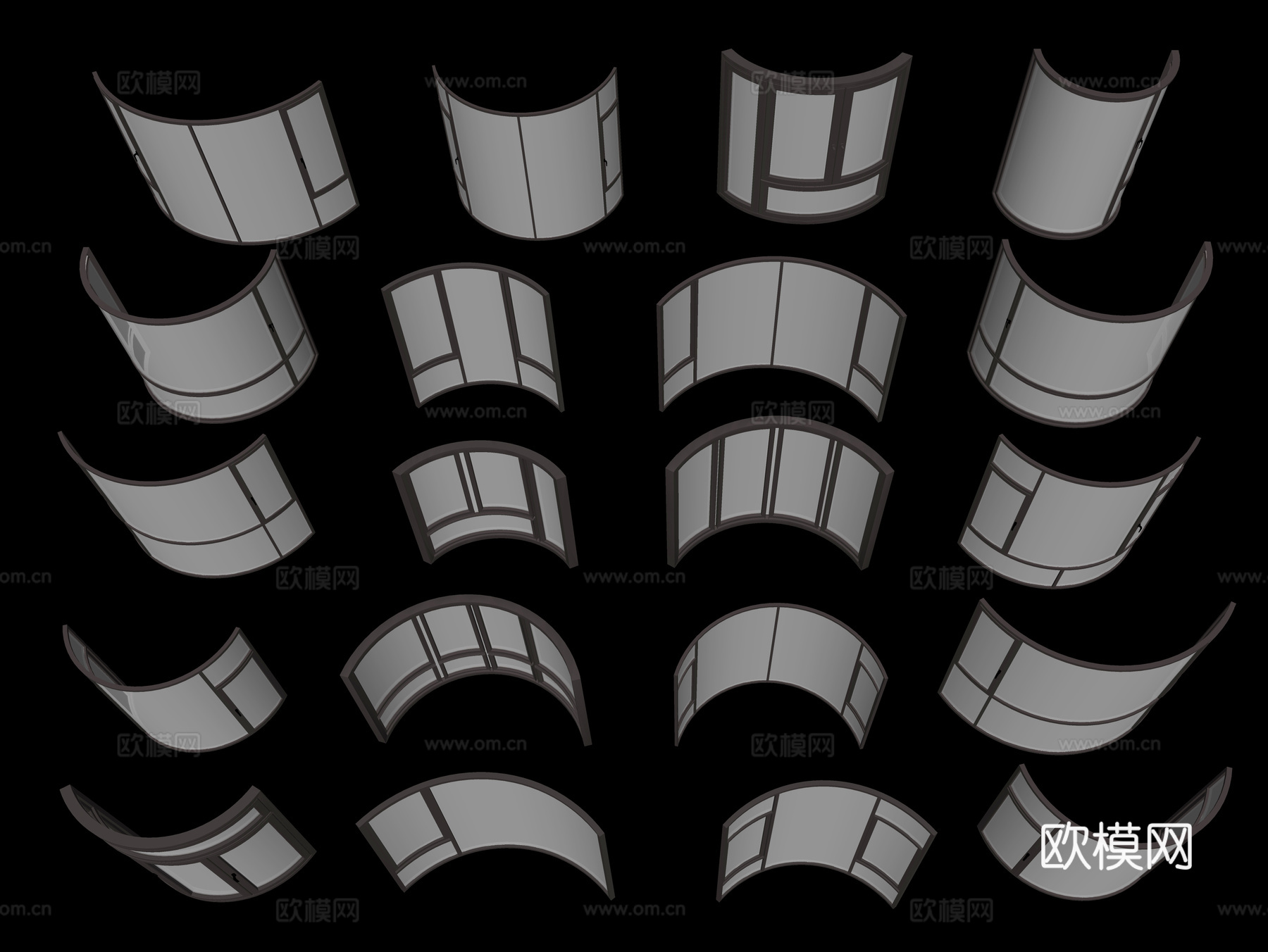 弧形窗户 平开窗户 玻璃窗户 铝合金窗户 落地窗户su模型