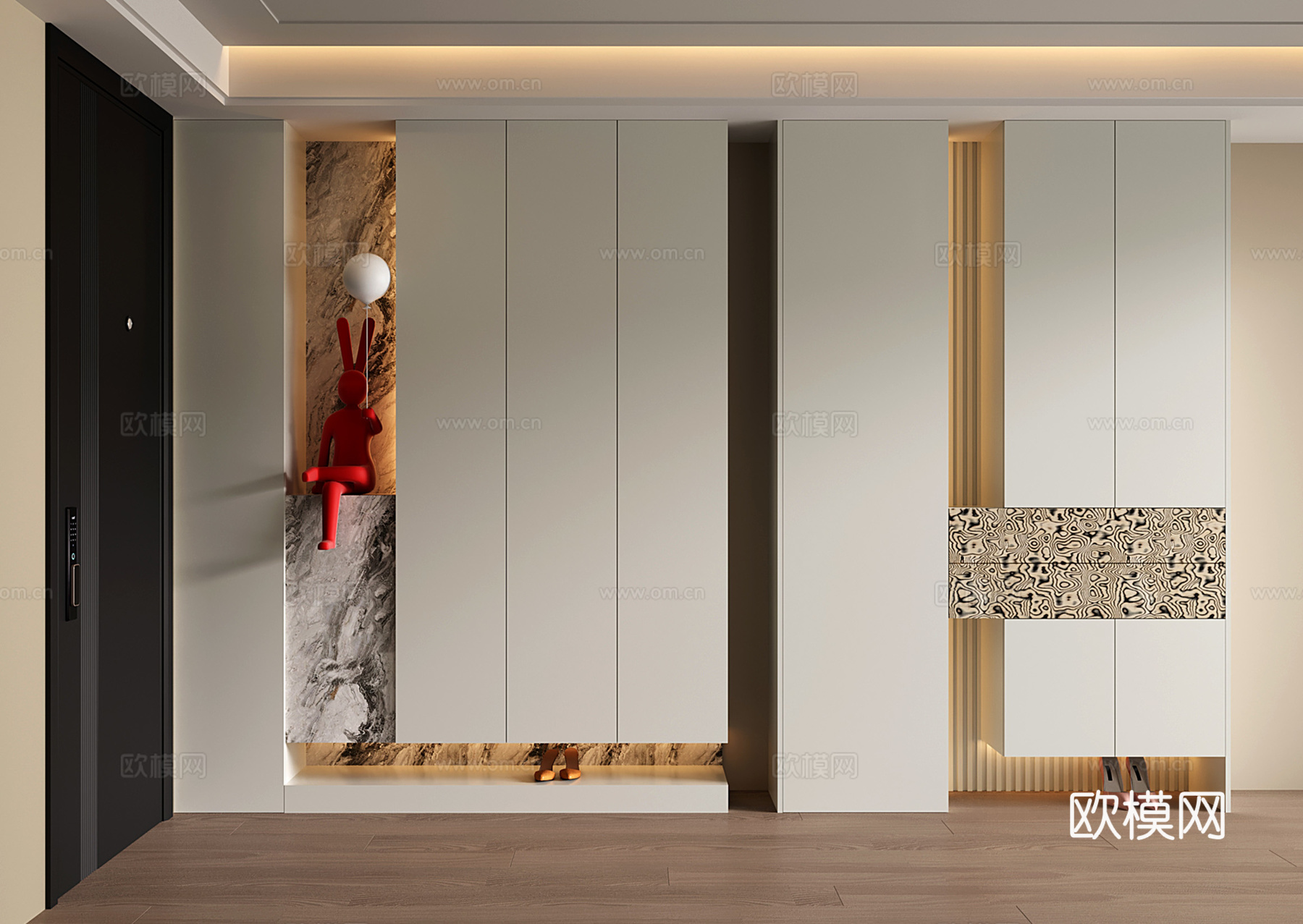 奶油风入户玄关鞋柜 隔断柜 玄关柜su模型