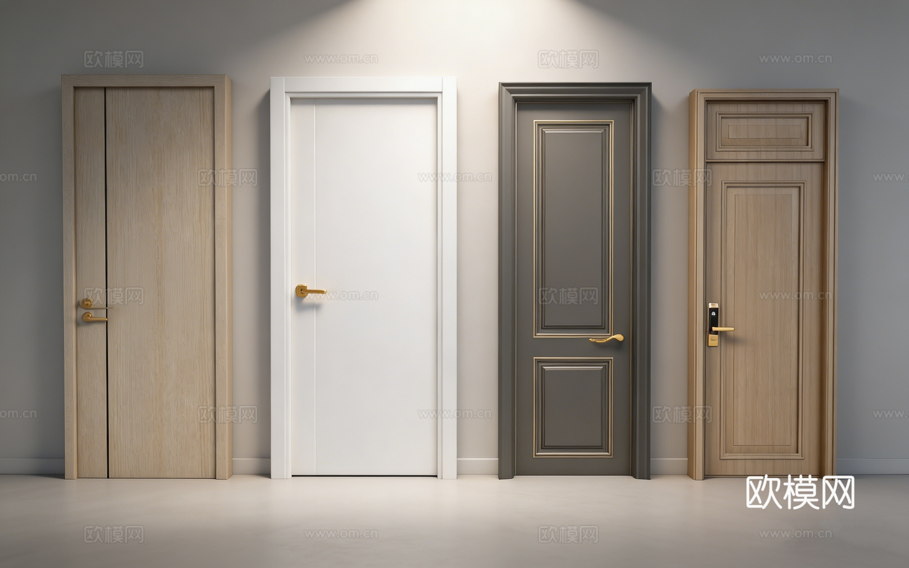 现代简约室内门四款式 平板金边电子锁款 多把手 室内门模型su模型