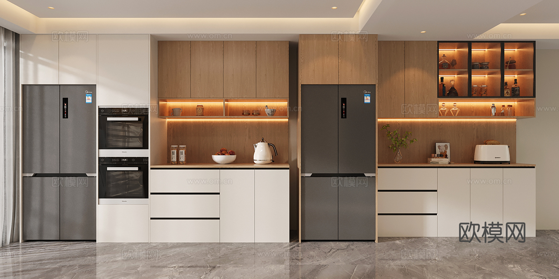 现代酒柜 冰箱酒柜 冰箱柜 餐边柜 烤箱su模型