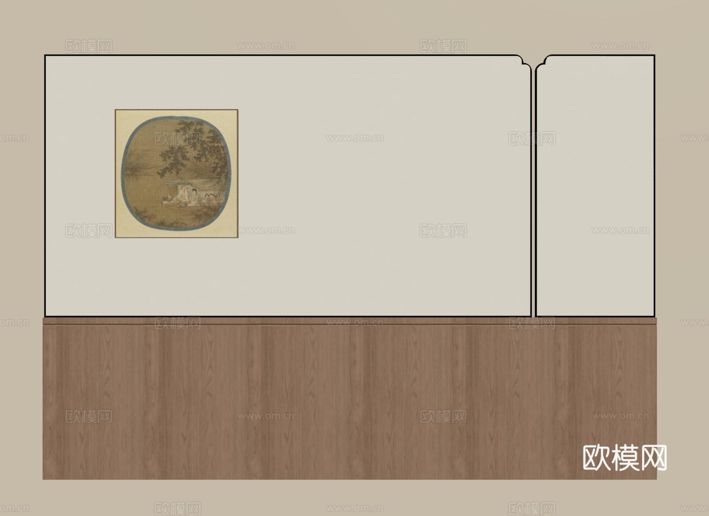 新中式床头背景墙 宋氏卧室背景墙su模型