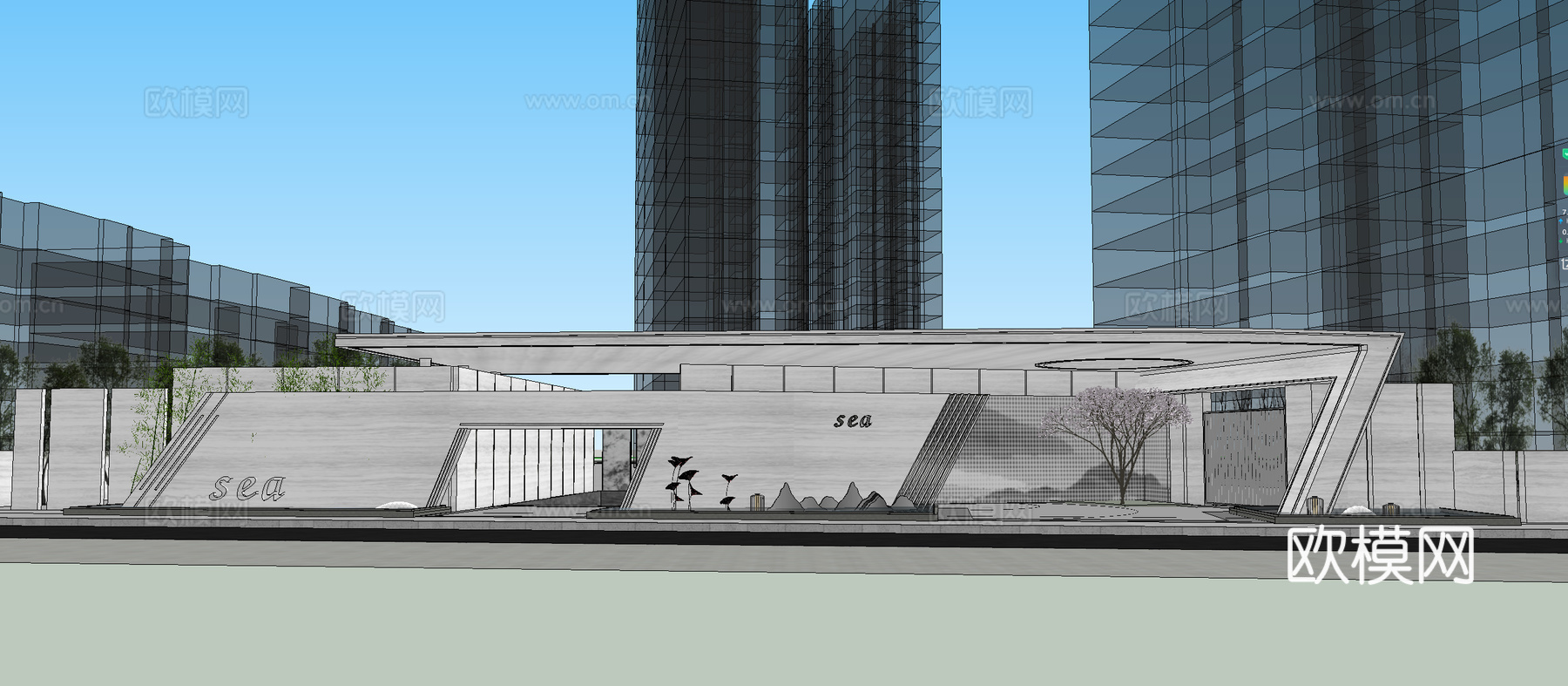 新中式住区大门su模型