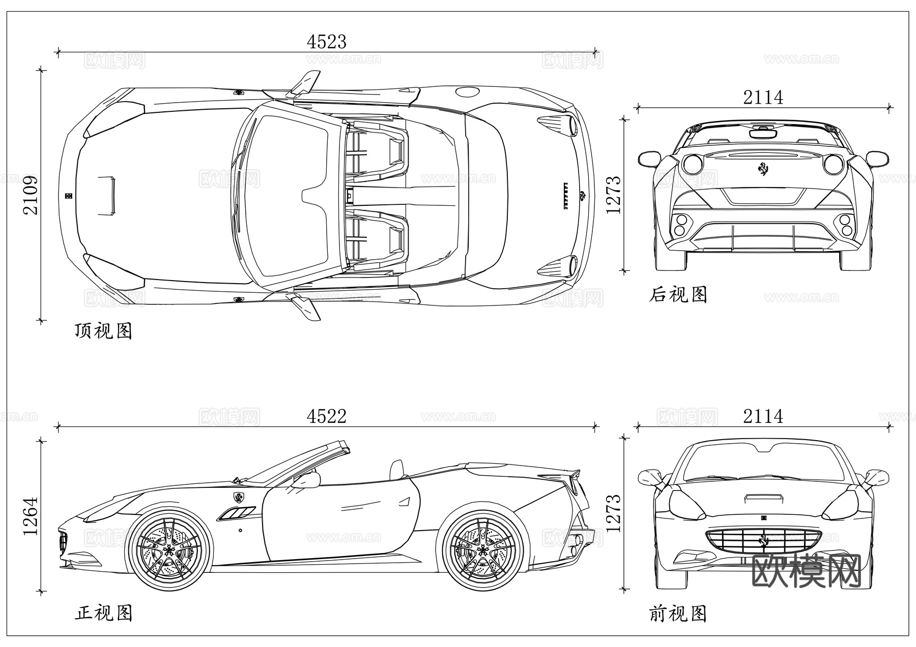 法拉利加州 T 法拉利跑车 加州超跑 法拉利跑车 跃马加州cad施工图