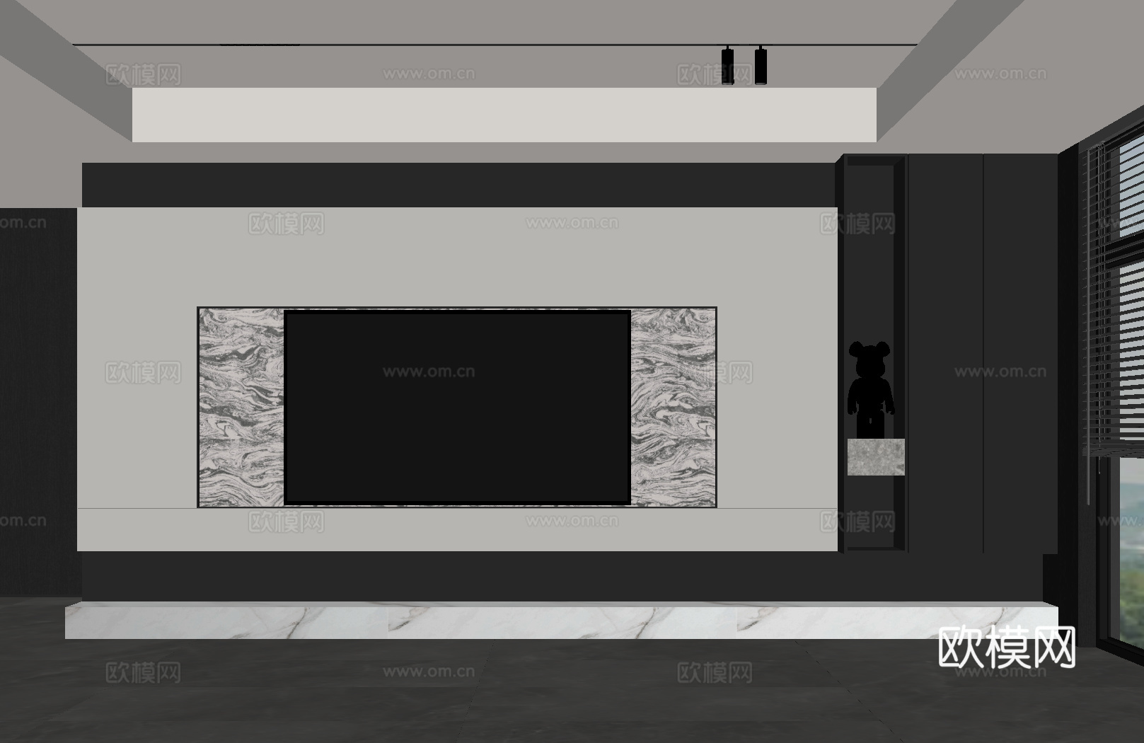 现代意式电视背景墙su模型