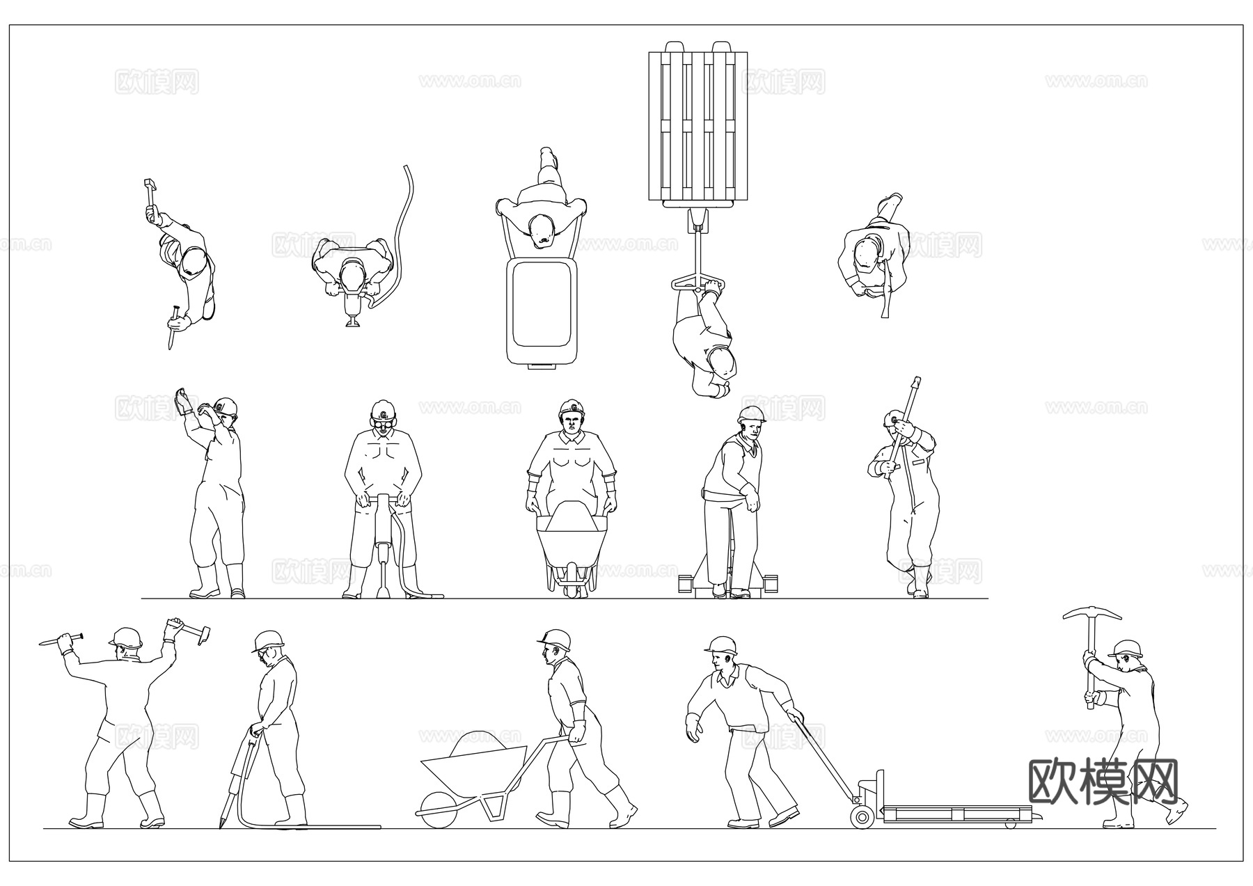 工人作业姿势 施工人员体态 工地工人姿势 作业人员姿态cad施工图