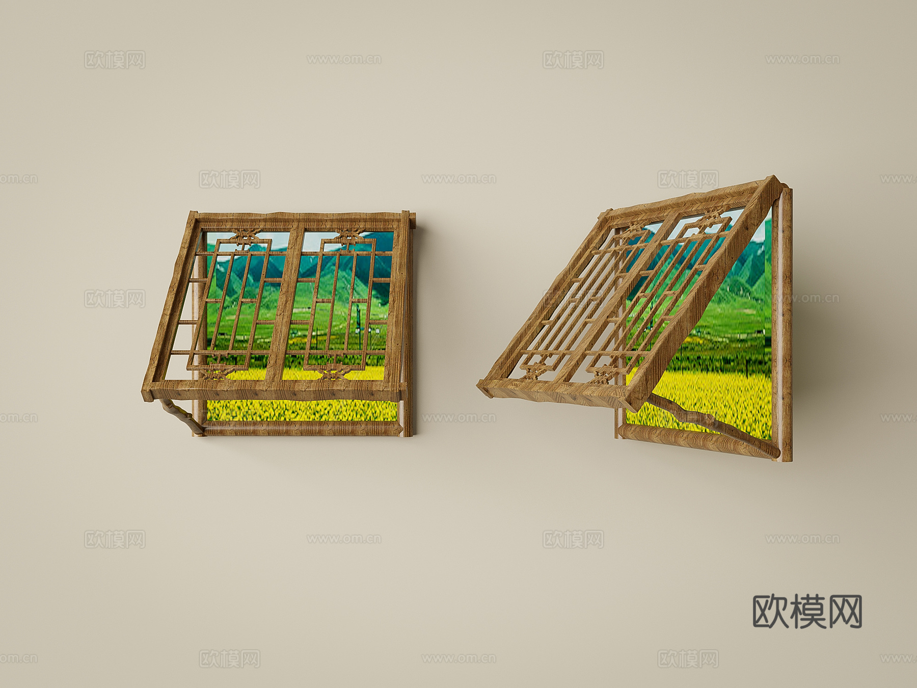 撑窗 斜窗 支撑窗 木头窗 古代斜撑窗子su模型