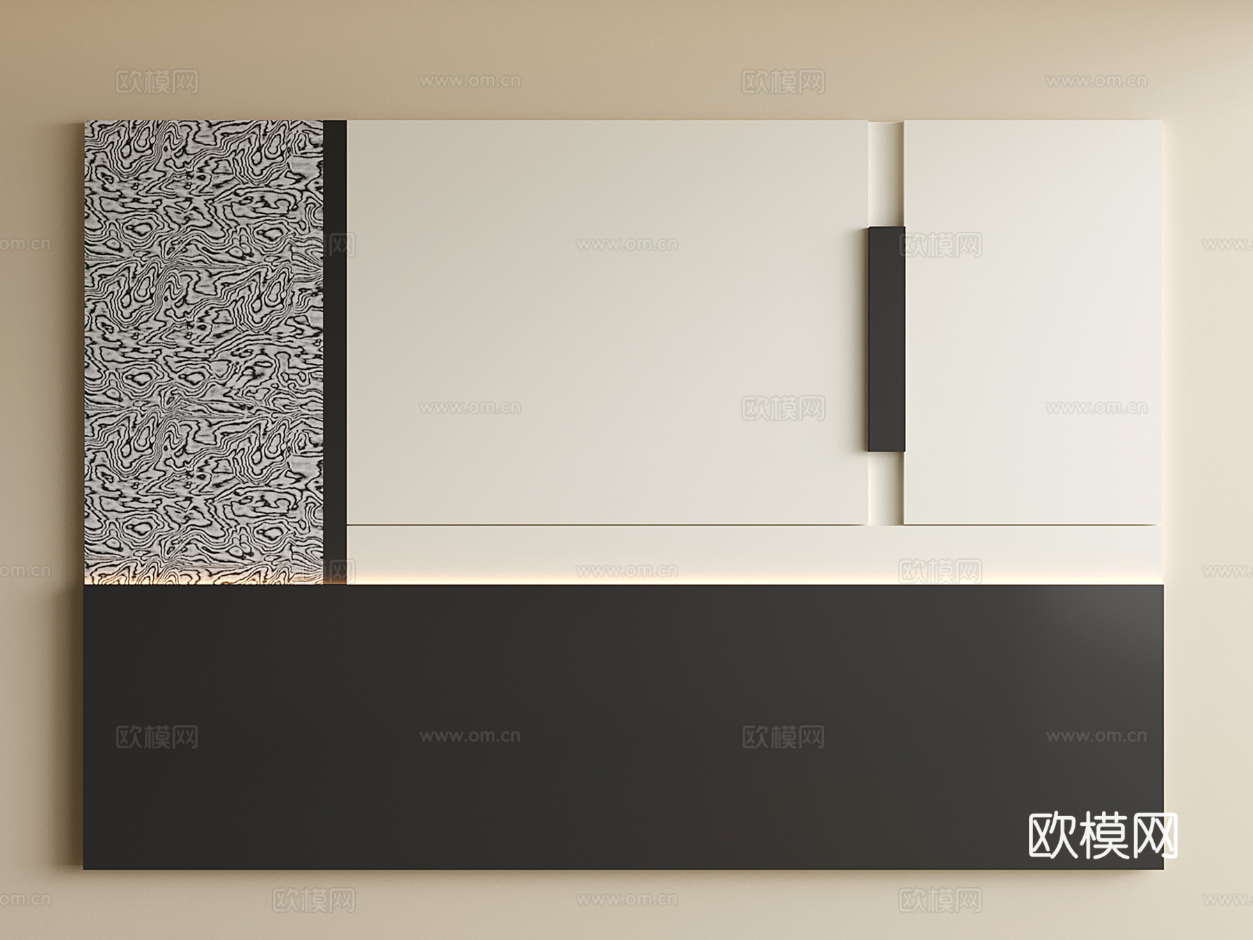 现代床头背景墙 极简卧室背景墙su模型