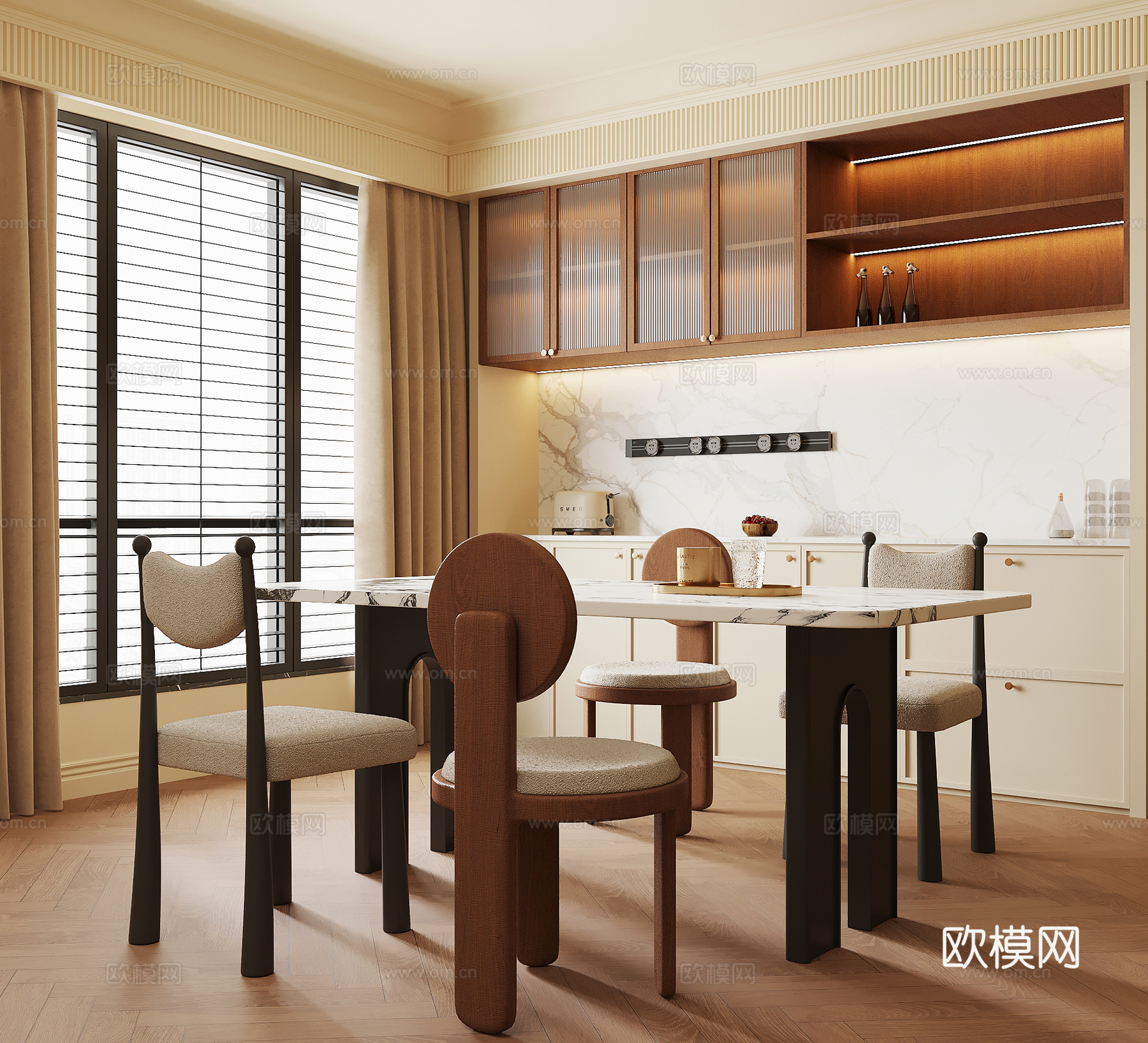中古餐厅 餐桌椅 餐边柜su模型