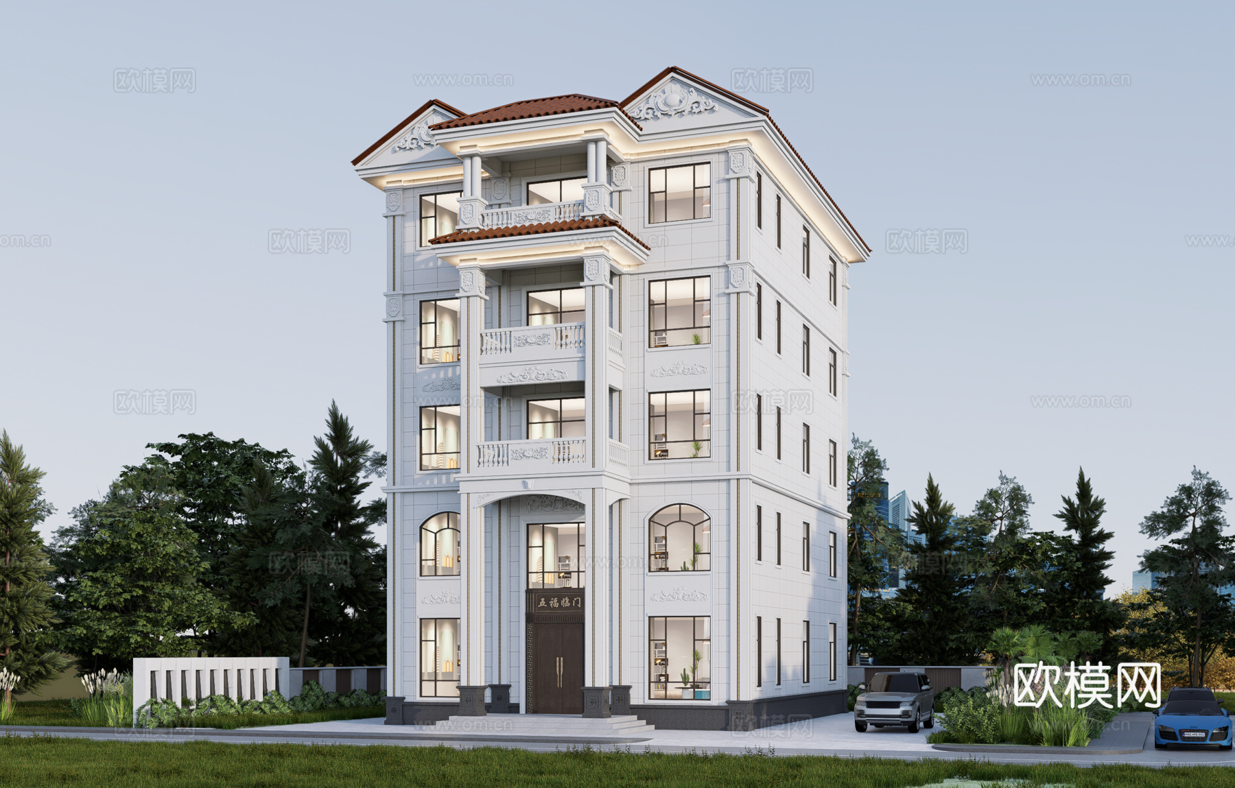 欧式别墅施工图+cad+su模型+效果图cad施工图