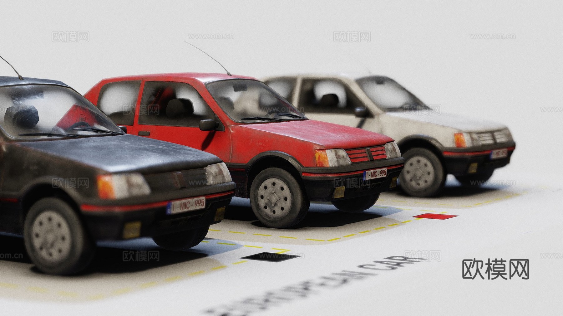 低多边形8090年代欧洲车商店包su模型