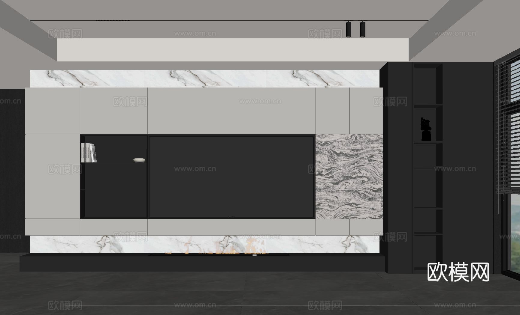 现代意式电视背景墙su模型