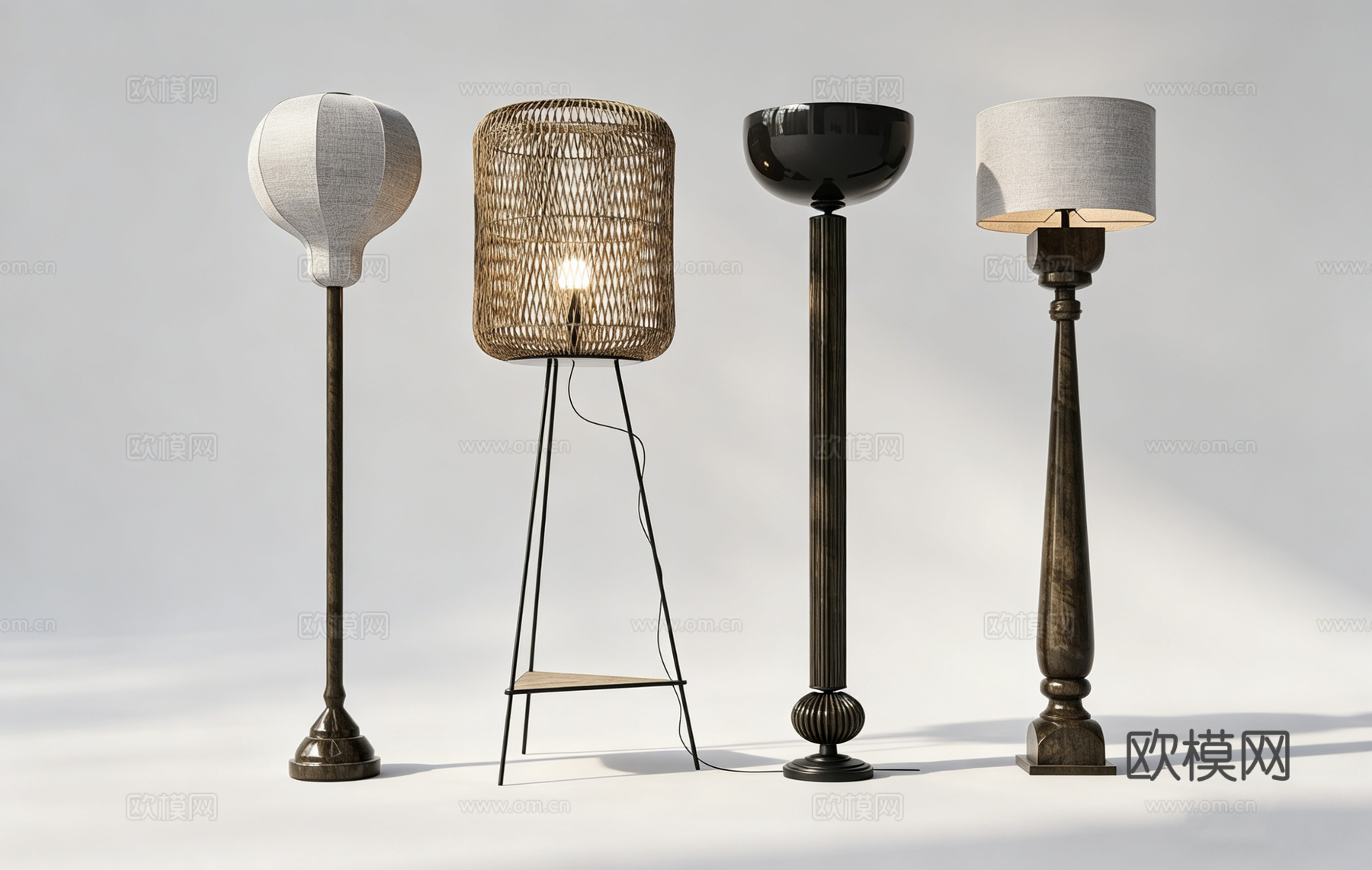 现代简约设计师落地灯 多材质造型 编织布艺 几何灯罩 设计师su模型