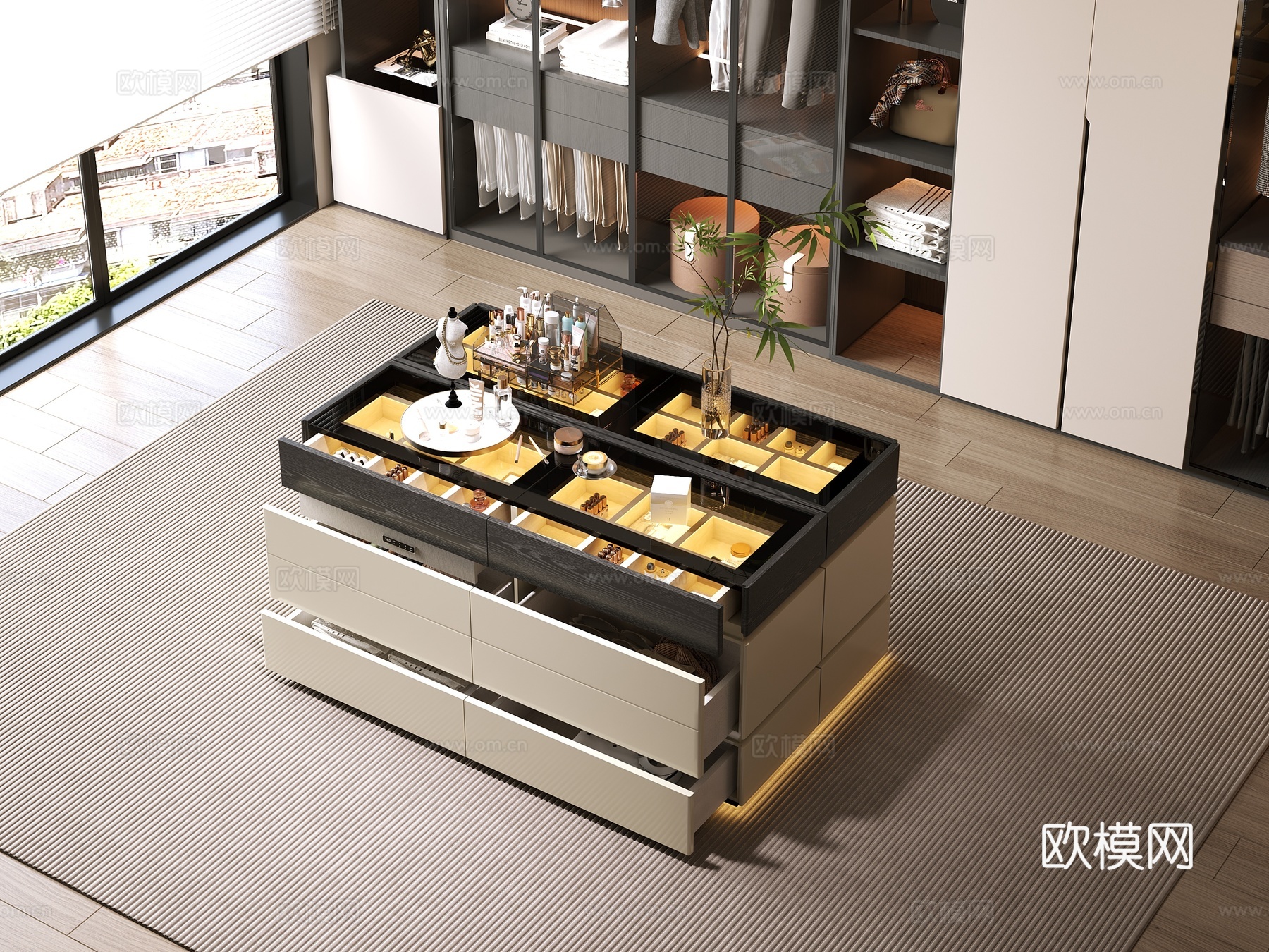 现代风格衣帽间 梳妆柜 灯光齐全3d模型