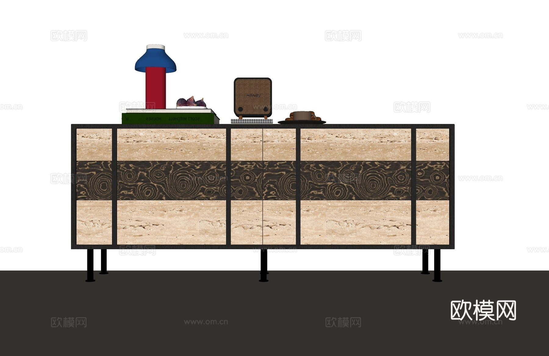 现代玄关柜 现代中古边柜 现代中古玄关柜 台灯 音响 现代中su模型