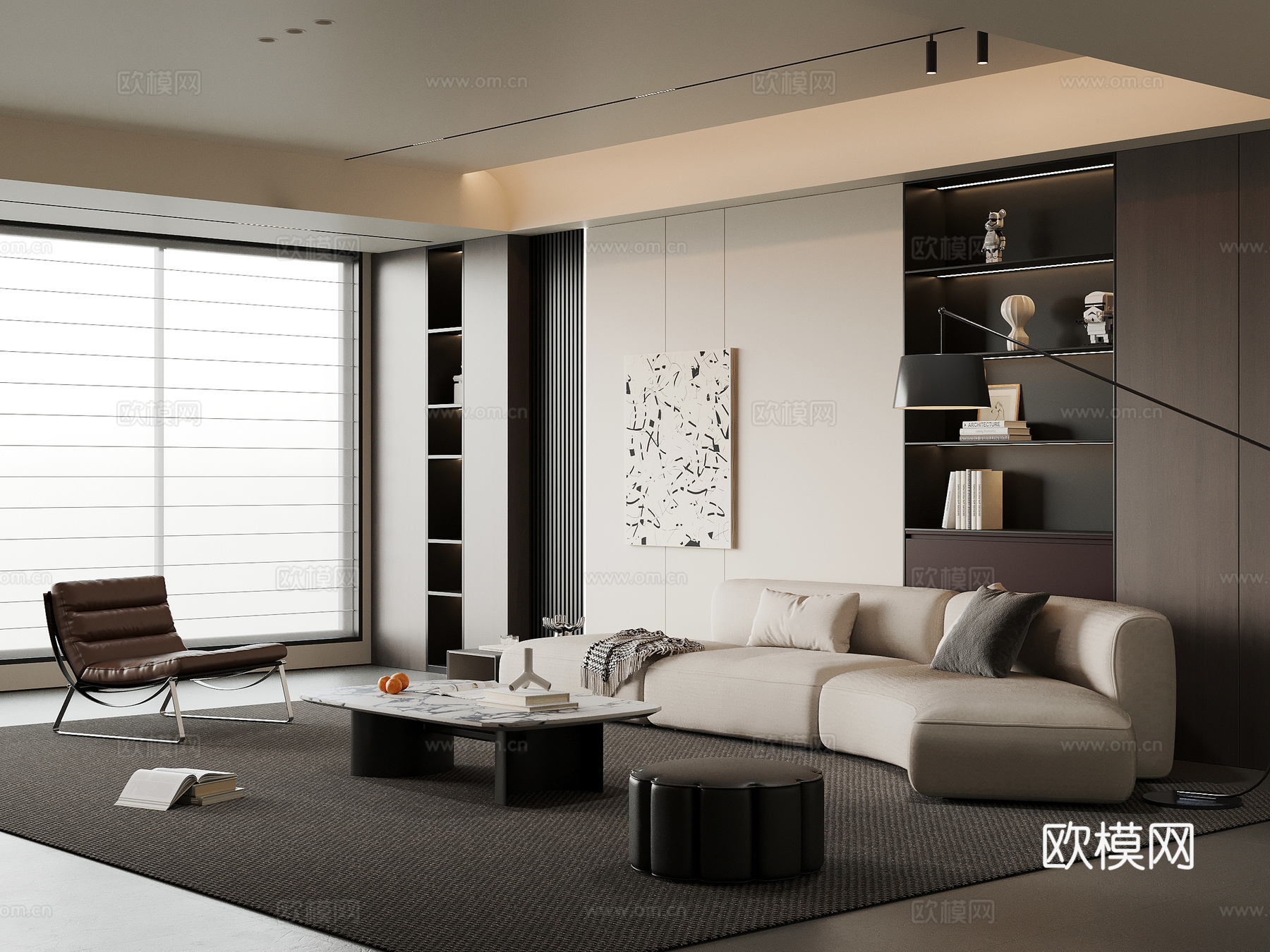 现代意式客厅 沙发茶几组合su模型