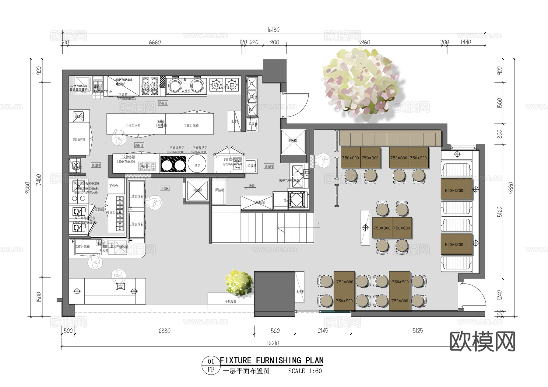 兰州拉面西北拉面馆饺子馆拌饭快餐店中式快餐店平面布置图cad施工图