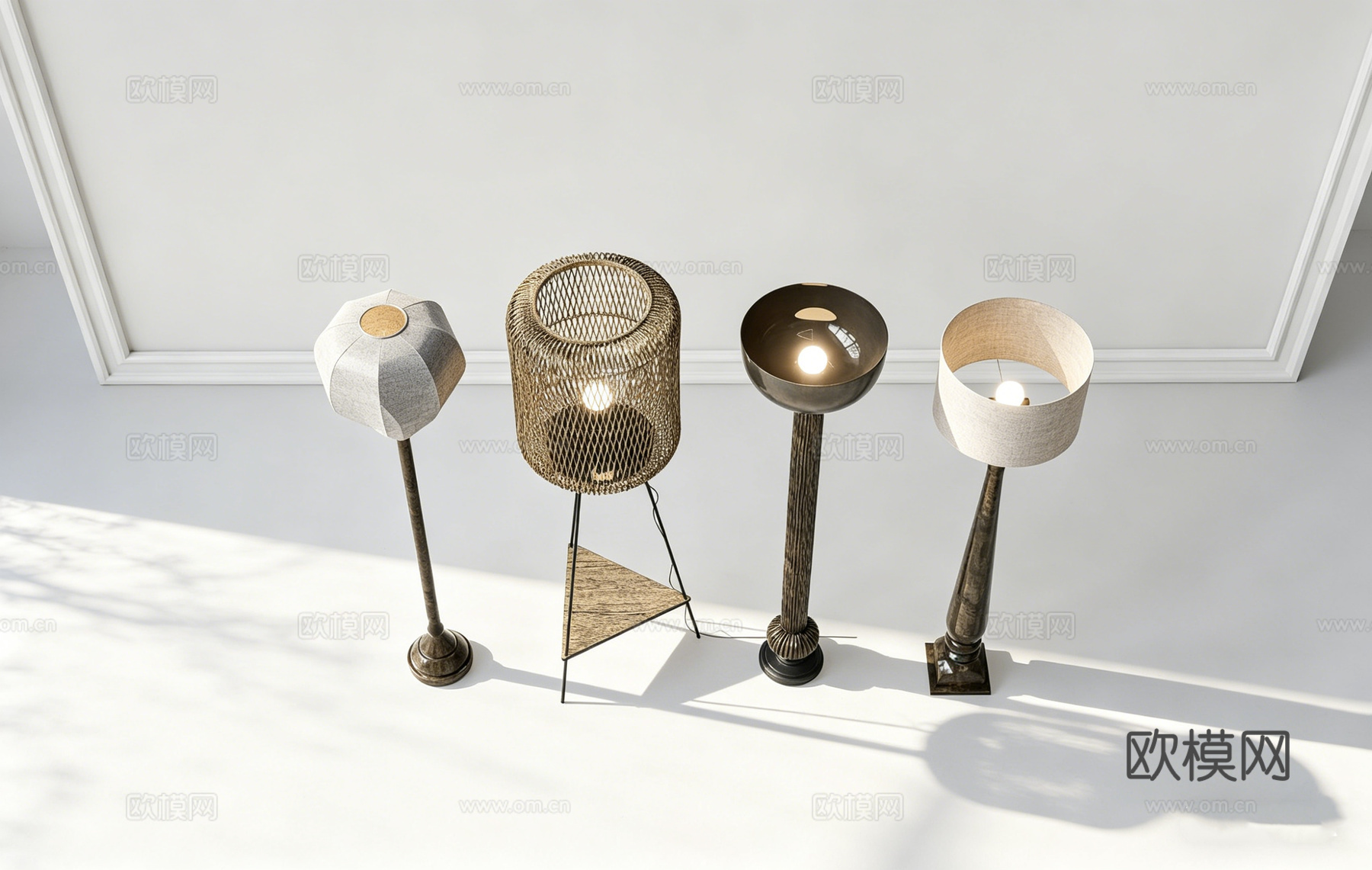 现代简约设计师落地灯 多材质造型 编织布艺 几何灯罩 设计师su模型