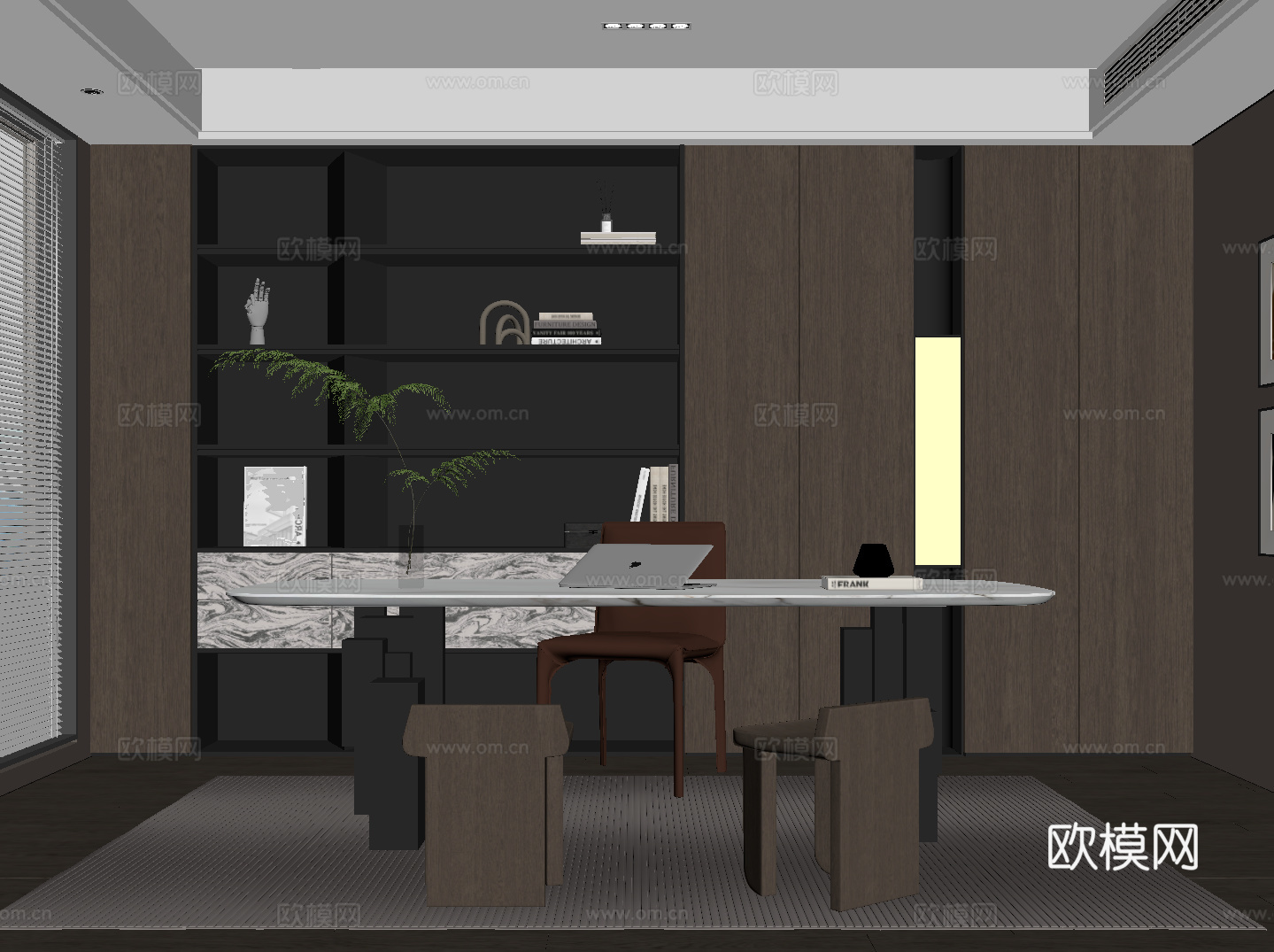 现代意式书房 书桌椅 书柜su模型