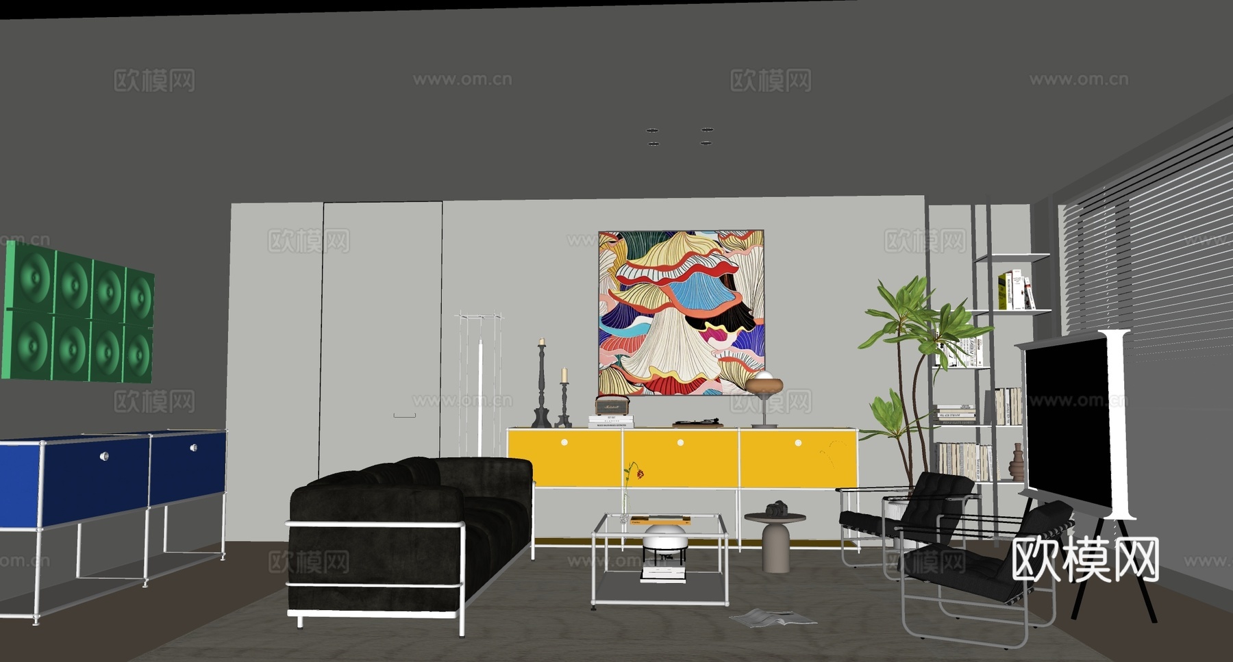 现代复古家居客厅 现代包豪斯客厅su模型