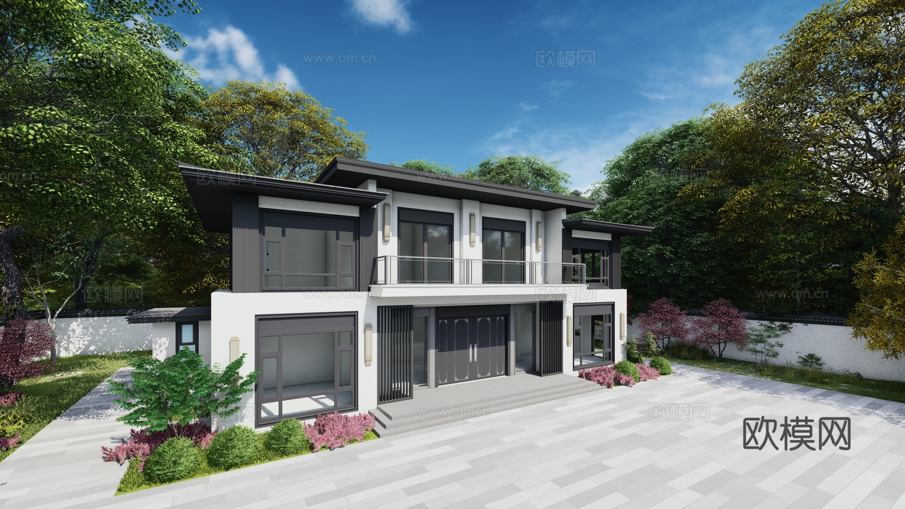 新中式独栋别墅农村自建房su模型