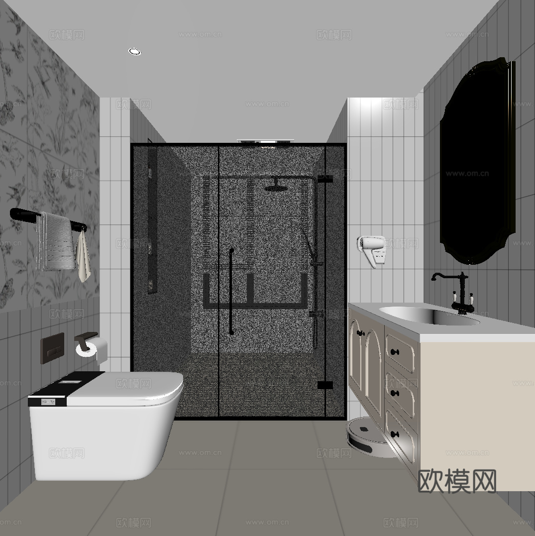 法式奶油风卫生间su模型