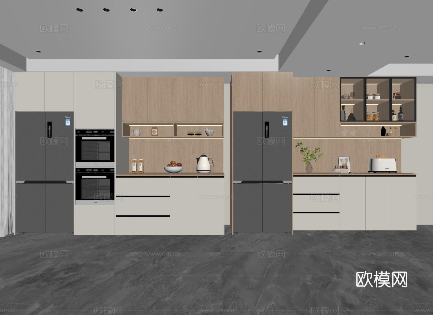 现代酒柜 冰箱酒柜 冰箱柜 餐边柜 烤箱su模型