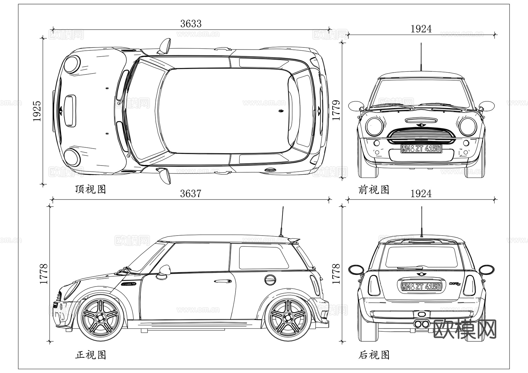 迷你小车 迷你代步车 宝马迷你车 迷你掀背车 迷你微型车cad施工图
