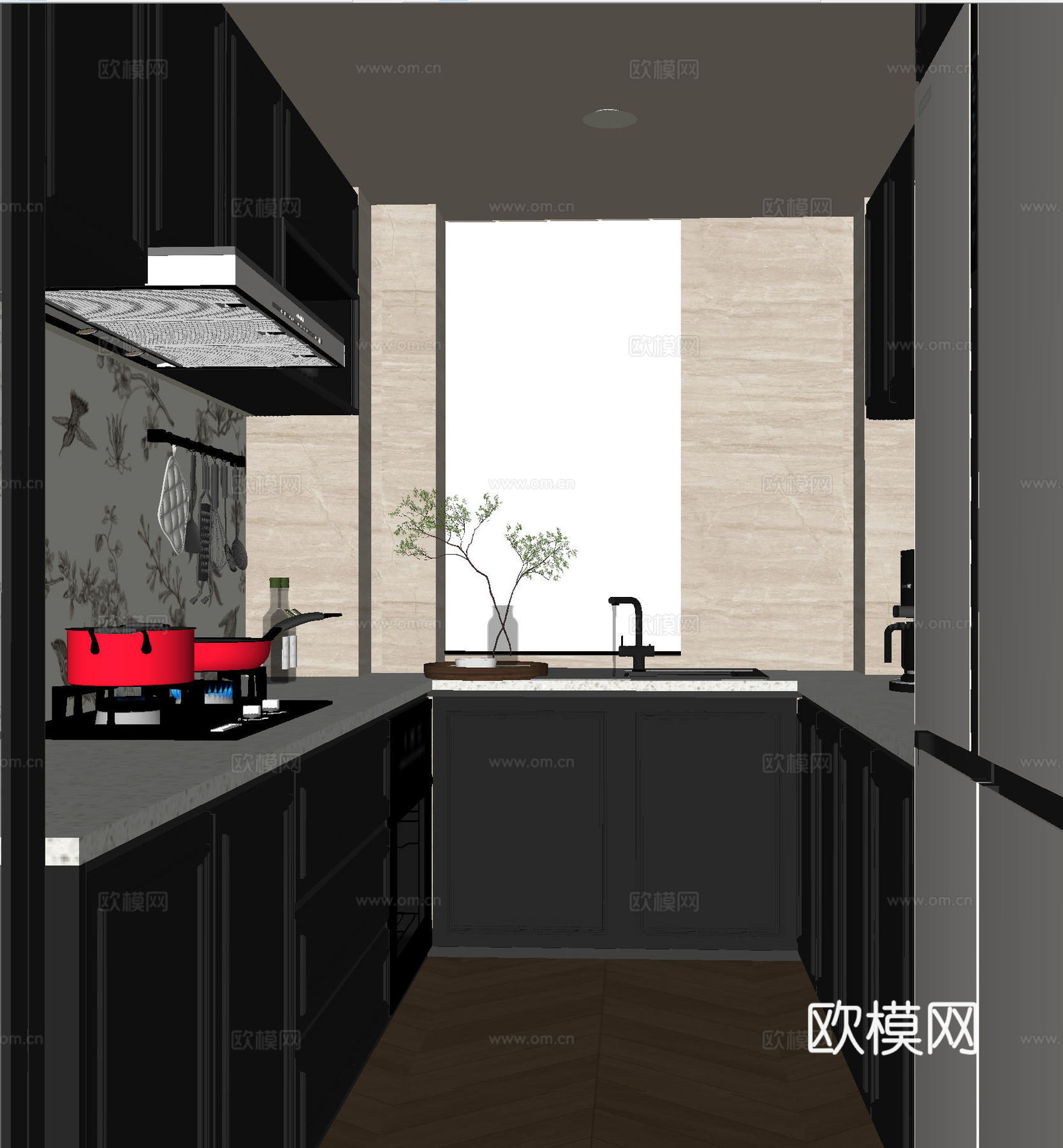 中古风厨房su模型