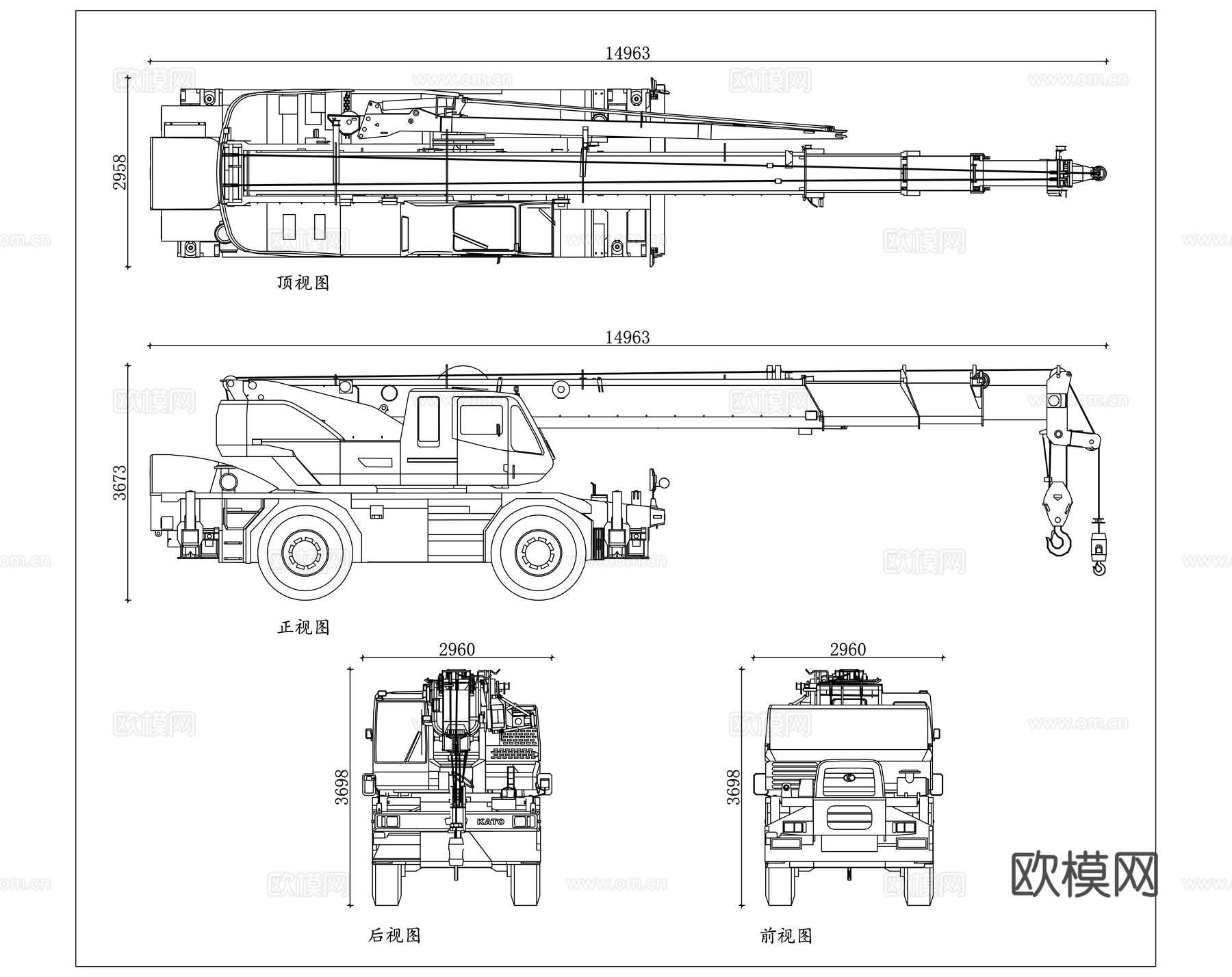 汽车吊 轮胎吊 轮式吊车 行走吊车 轮吊机械cad施工图