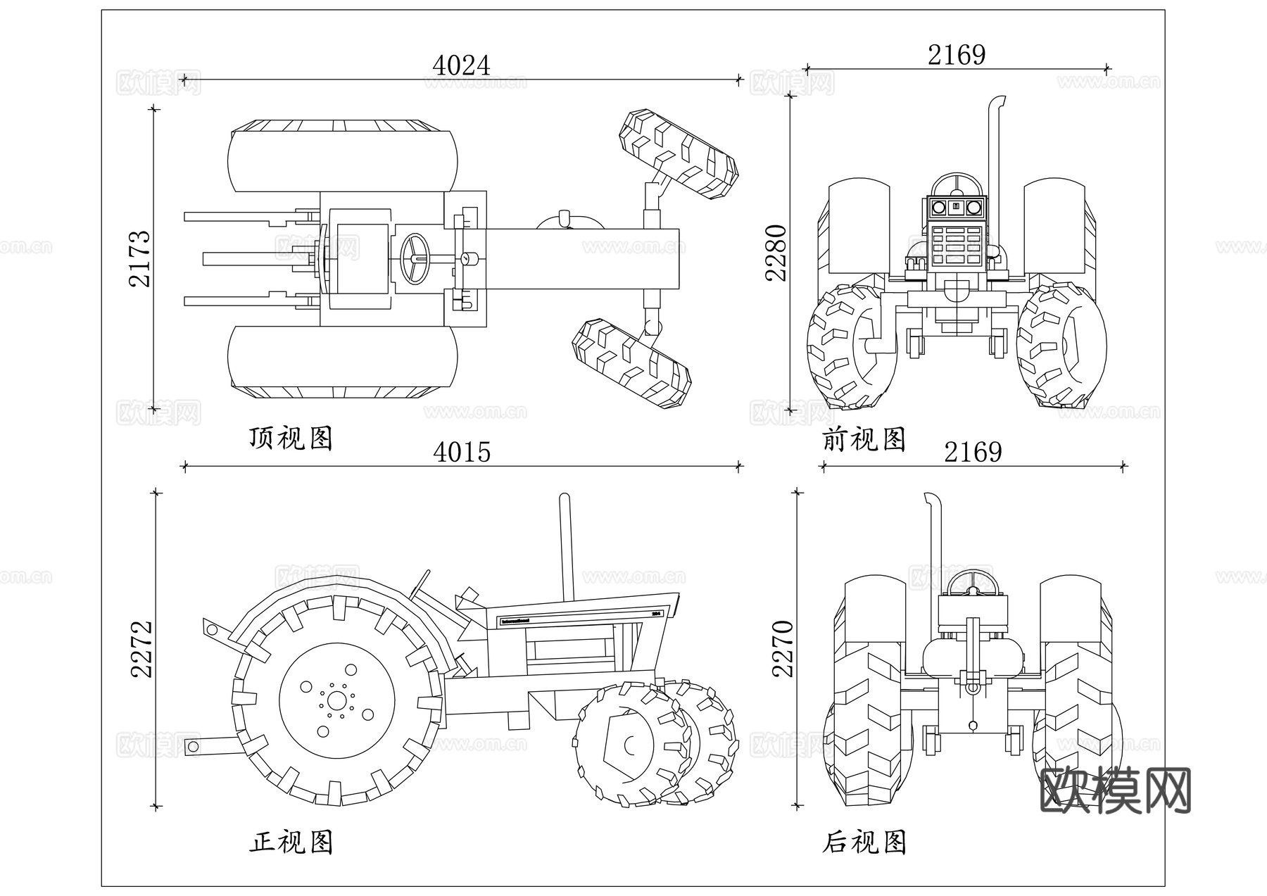 农用拖拉机 耕地拖拉机 田间拖拉机 农用机械车 农田拖拉机cad施工图