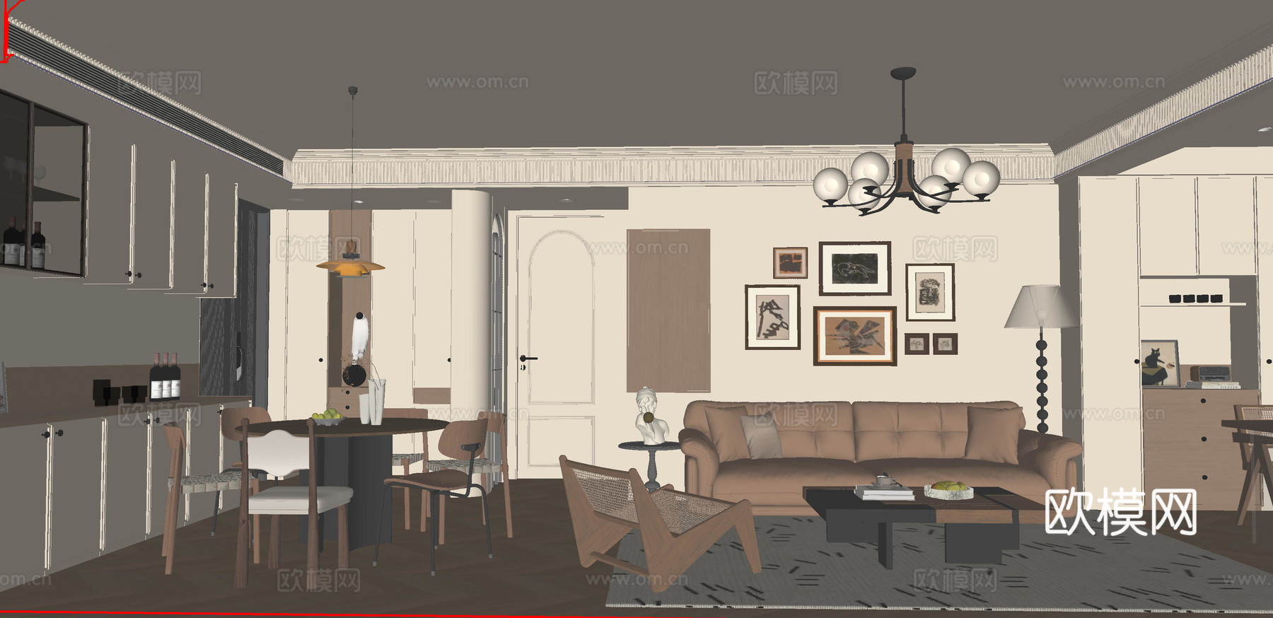 中古风客餐厅su模型