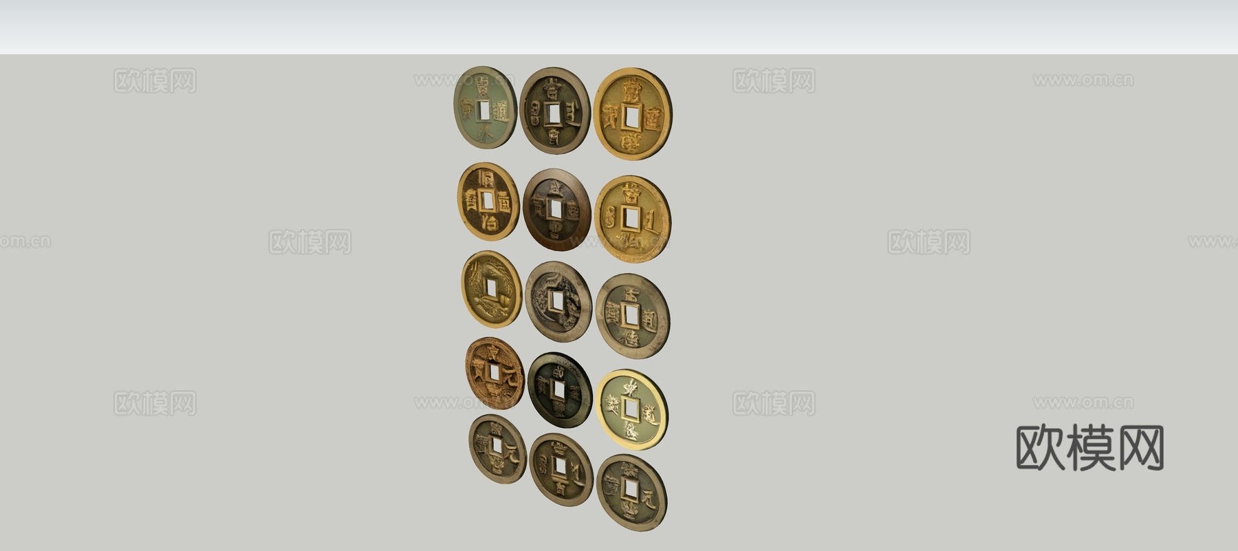 中国风古钱币铜钱精细模型su模型