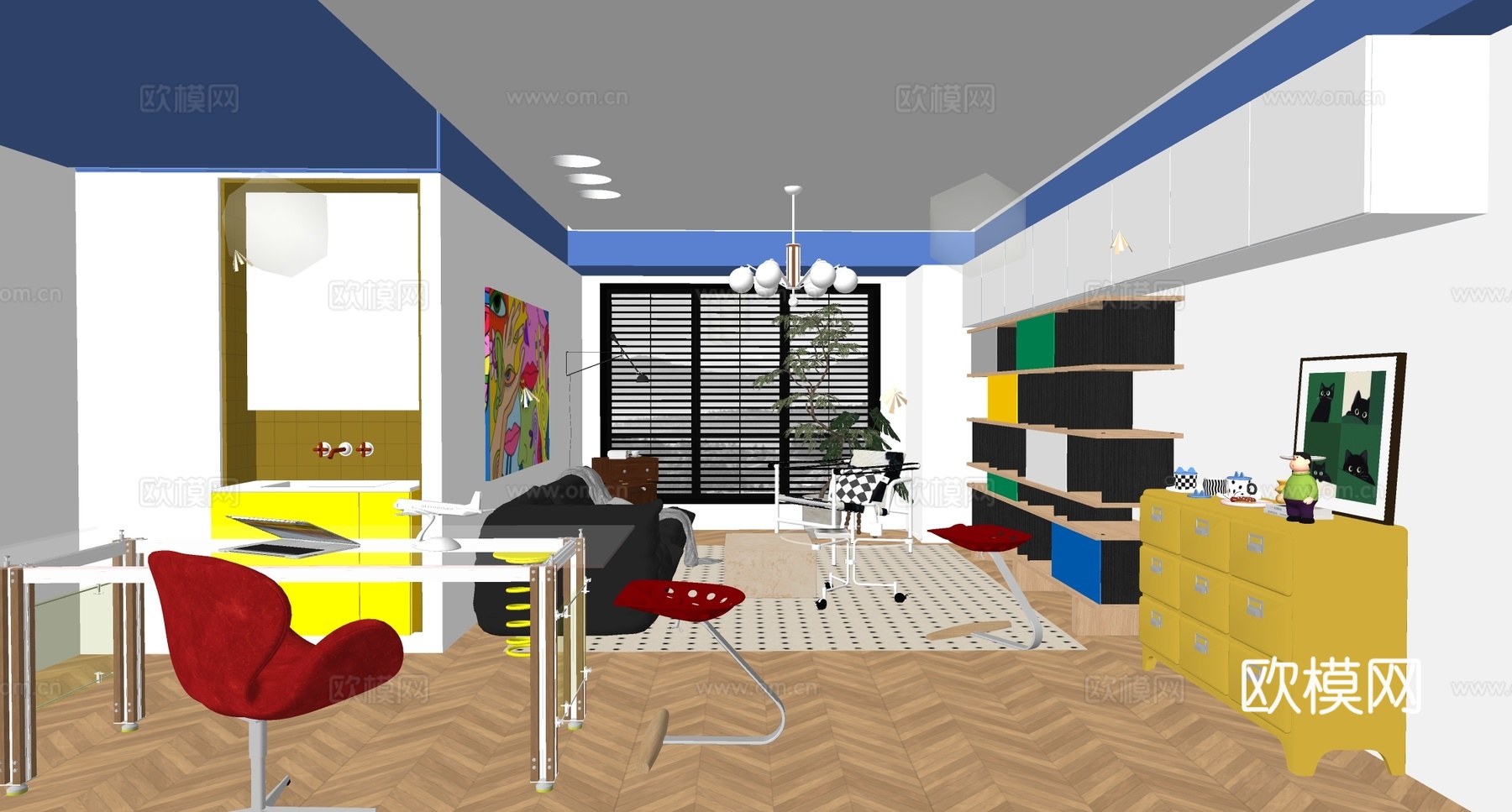 现代公寓 包豪斯客厅 中古公寓 沙发组合su模型